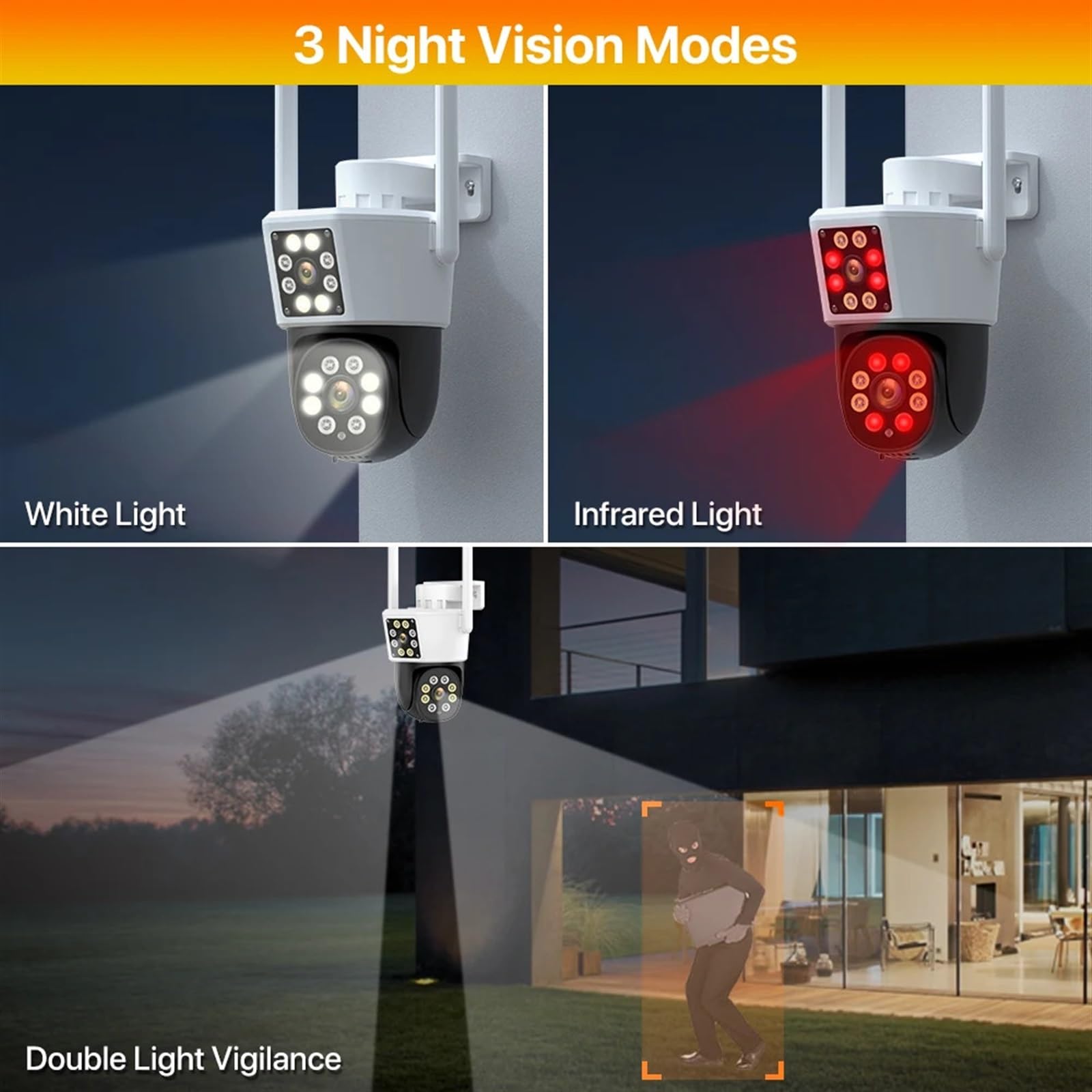 Cámara IP 5K 12MP HD cámara PTZ de Tres Lentes for Exteriores 2K Seguridad con detección Movimiento Doble Lente vigilancia Impermeable Detección de Movimiento(2K Camera)
