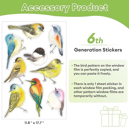 Miniatura 8 de DKTIE Película decorativa para ventana de privacidad con herramientas de instalación, película de vidrio esmerilado de pájaro esmerilado,