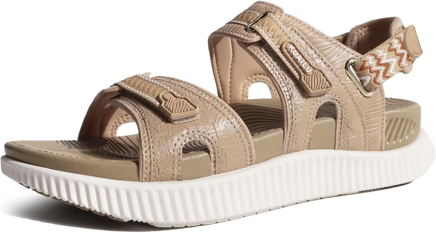 KuaiLu Womens Comfort Walking Sandals Plantar Fasciitis Arch Support Orthopedic Sport Recovery Thick Athletic Cushioned Outdoor Sandles Travel Vacation Camping Adjustable Strap Casual Slides