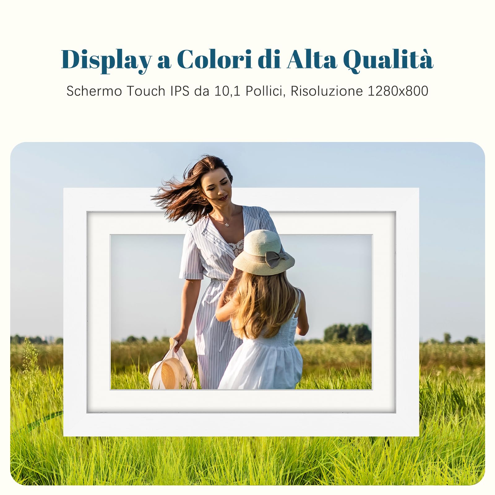 Cornice Digitale WiFi 10,1 Pollici 1280 x 800 HD IPS Touch Screen Memoria 32 GB Portafoto Digitale in Rovere di legno Rotazione Automatica Condividi Foto e Video con App Uhale/USB/SD