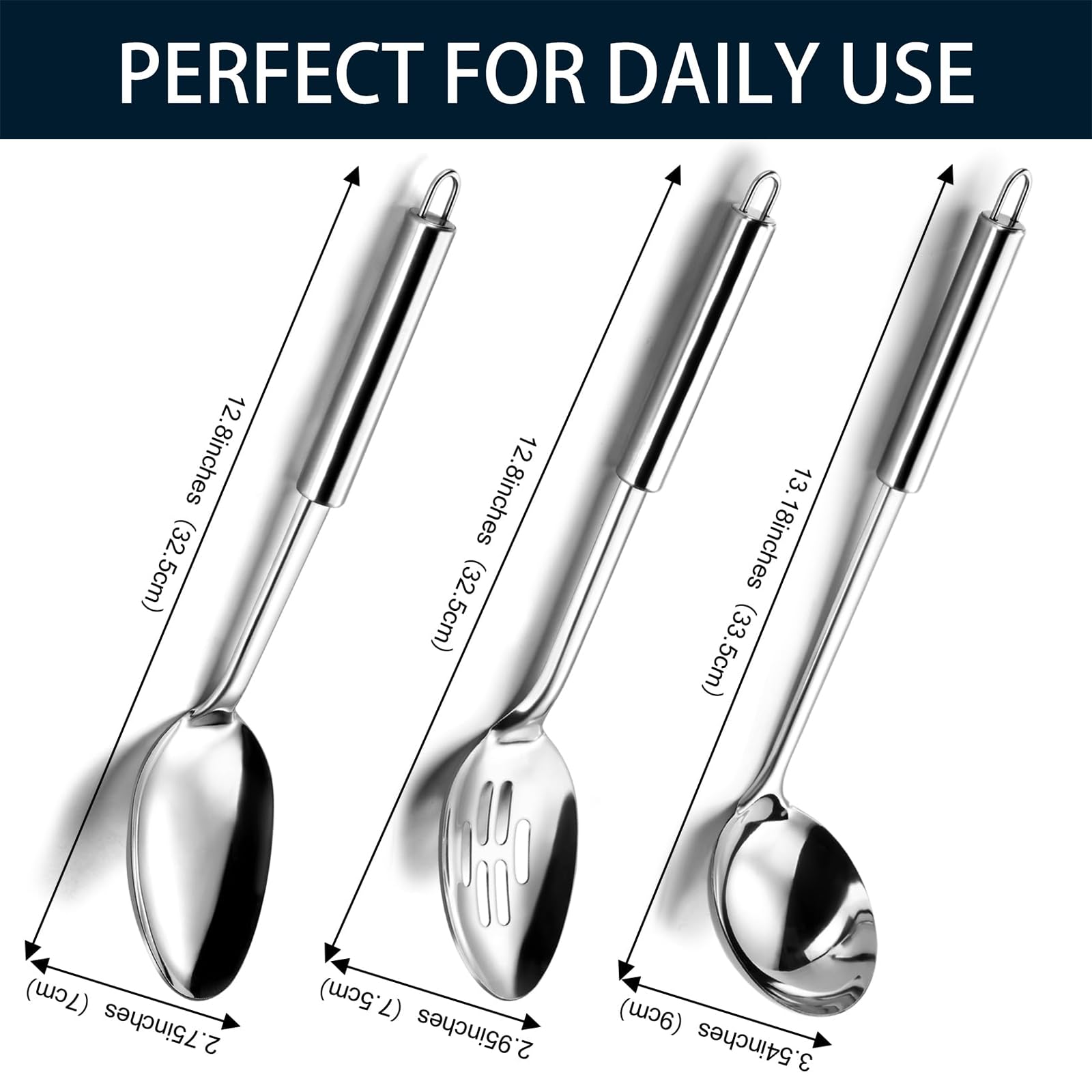 3-teiliges Servierlöffel-Set, Edelstahl-Kochlöffel in der Küche, großes Buffet, Servierutensilien-Set, leicht zu reinigen, für Zuhause, Hotel, Restaurant