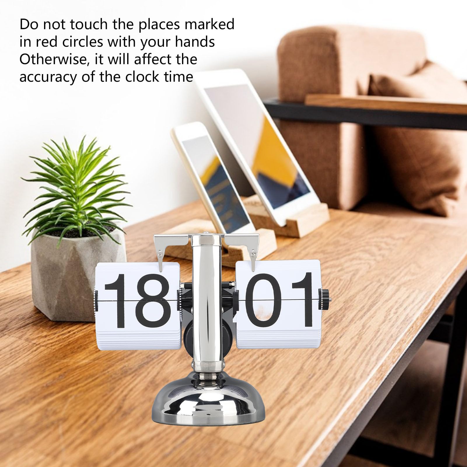 Zunate Reloj Abatible Retro, Reloj Abatible Mecánico Europeo de Acero Inoxidable 304, Reloj Abatible Retro de Mesa Fácil de Leer para Oficina en Casa, 24 Horas, Reloj Abatible para Sala