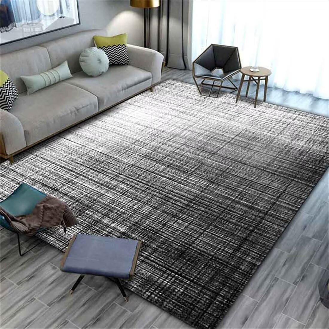 Tapis de chambre moderne antidérapant rectangle gris pour salon 70x200