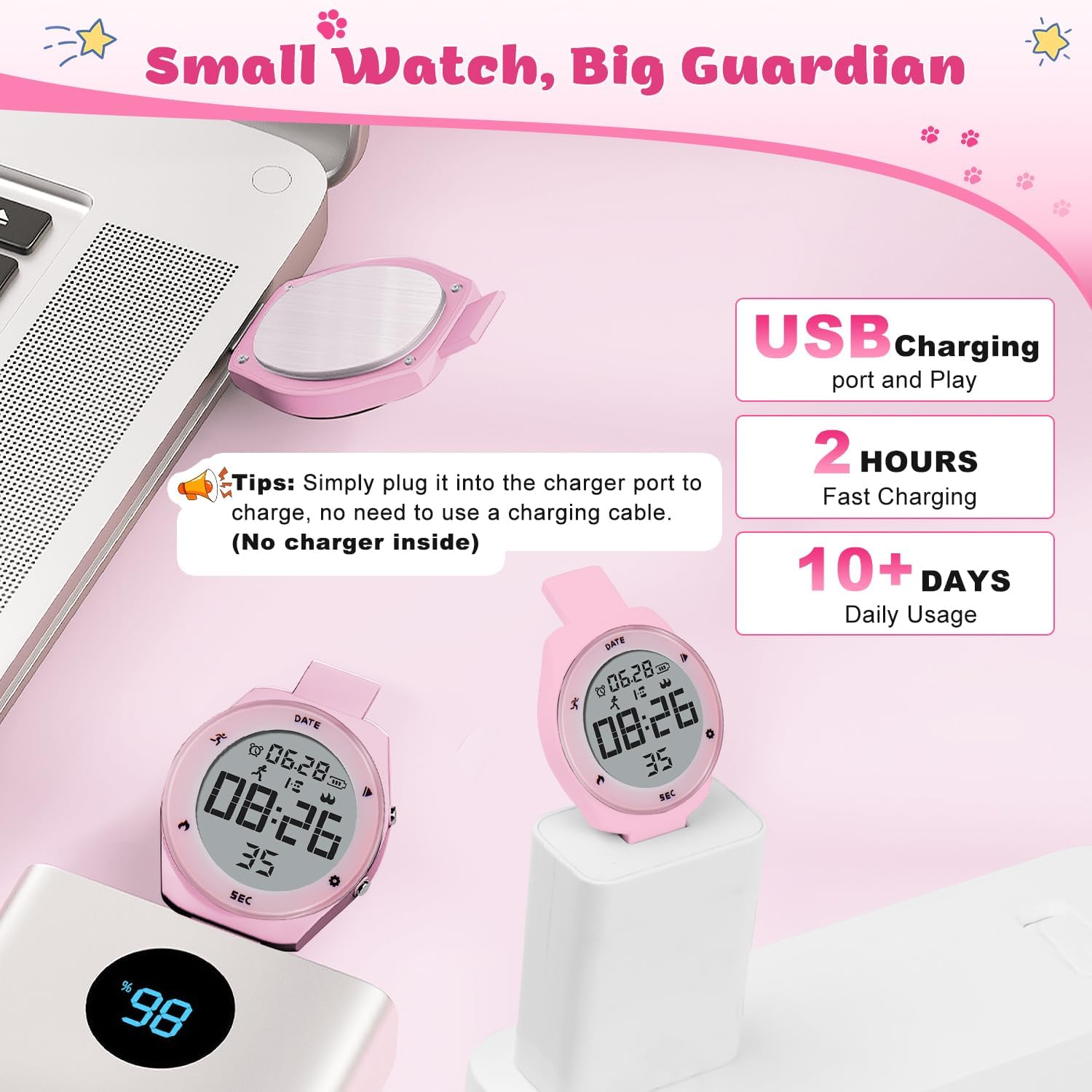 Timever Kids Digital Watch T15 showing USB charging