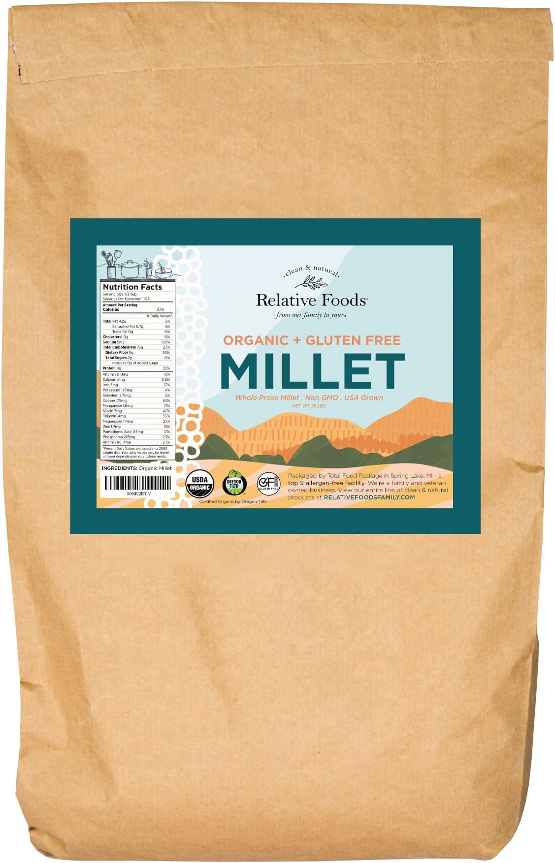 Whole Organic Hulled Millet Seed - 25lb Millet Organic Whole Grain Seed- Gluten-Free Grain for Porridge, Salads, Fruits - Non-GMO Packed w/proteins, fiber, & more