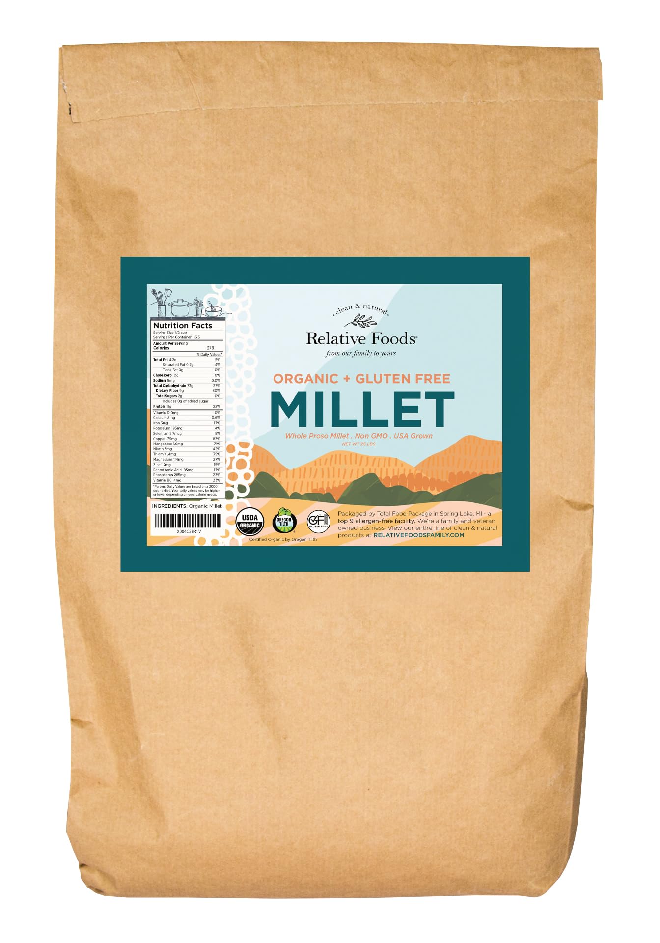 Whole Organic Hulled Millet Seed - 25lb Millet Organic Whole Grain Seed- Gluten-Free Grain for Porridge, Salads, Fruits - Non-GMO Packed w/proteins, fiber, & moreUSDA Organic[Amazon-developed Certification] Compact by Design
