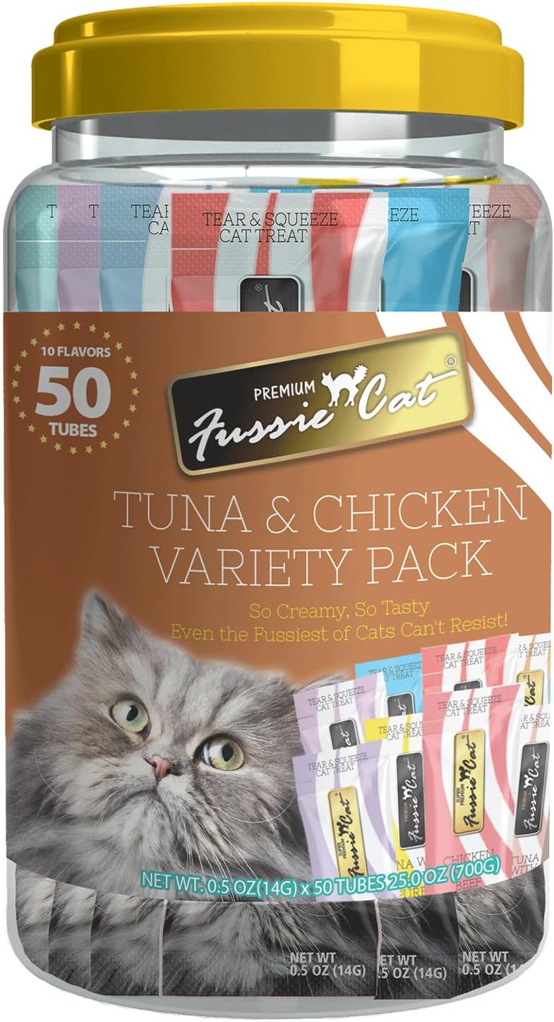 Fussie Cat, 0.5 Ounces Each, 50 Tubes, Ocean Fish Variety 10 Flavors