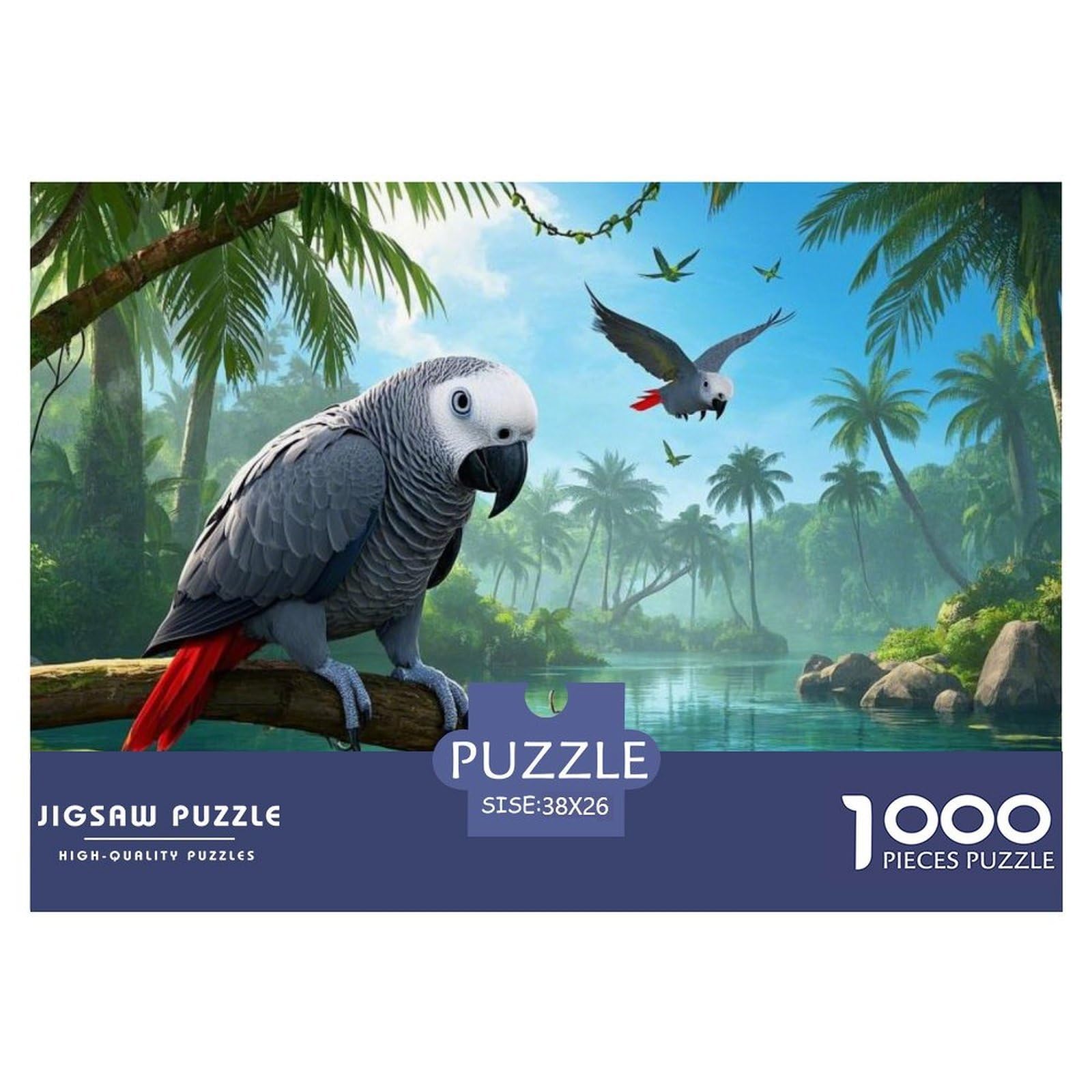 Jigsaw African Grey Parrot 1000 Pieces Challenge Game for Adults,Tropical Rainforest Impossible Jigsaw Puzzles 1000 Piece Educational Games for Adults Or Families 38x26cm/1000pcs — image 1