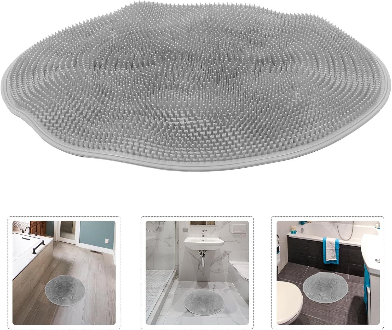INOOMP Wall-Mounted Back Scrubber with Suction Cups, Non-Slip Bathroom Shower Mat with Foot Scrubber, Gray Anti-Slip Bath Mat for Hands-Free Back and Foot Massage