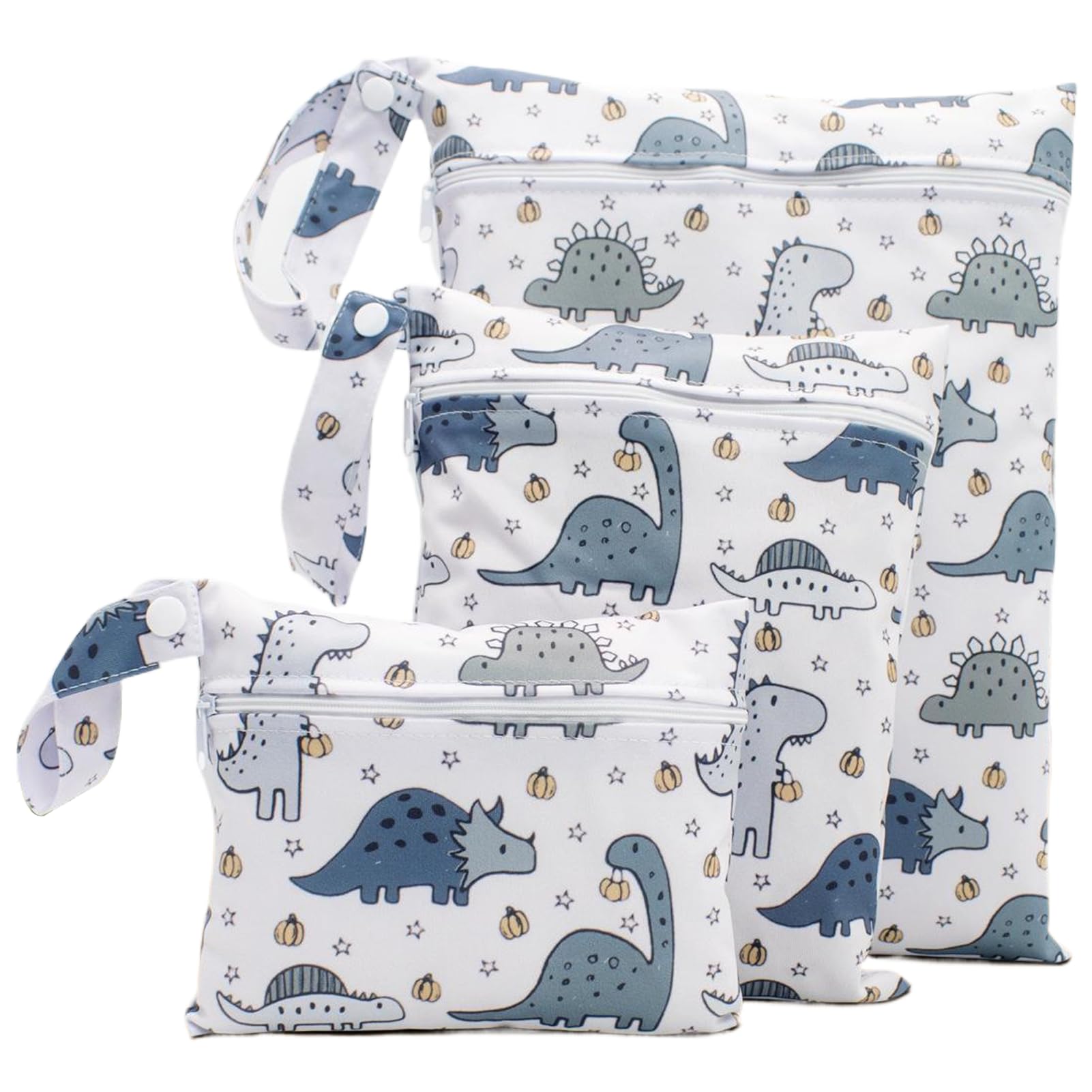 Qehyuelefu 3 Pcs Wet Bag, Baby Nappy Bag, Waterproof Wet Dry Bags, Waterproof Wet Bags for Swimming Dinosaur Pattern