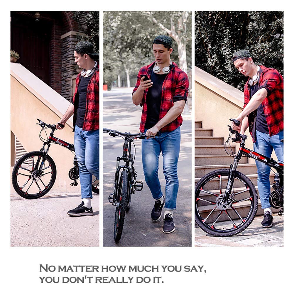 Pliable Vélos de Montagne,26Inch 21 Vitesses Léger Adulte Folding Bike avec Double Frein à Disque,Cadre en Acier Carbone VTT Vélos pour Homme et Femme