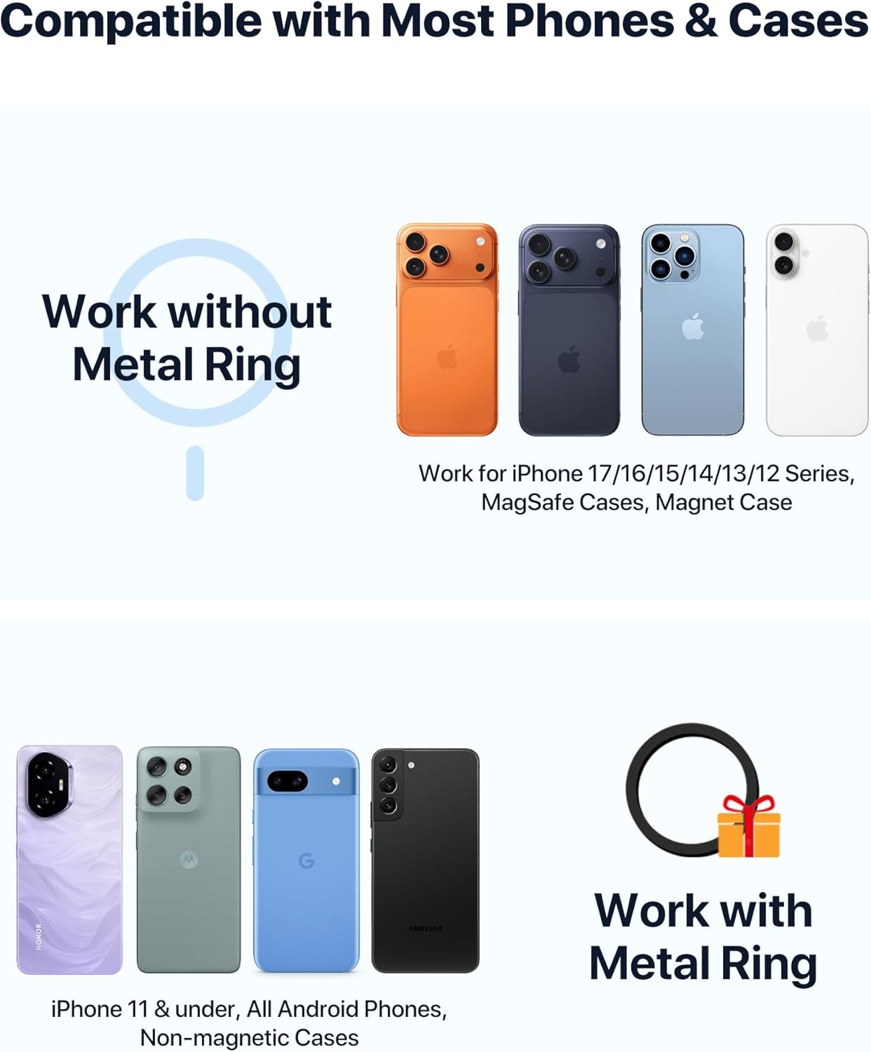 Miracase for MagSafe Car Mount【Strong Magnets】 Magnetic Phone Holder for Dashboard，360 Adjustable Car Phone Holder, Compatible with iPhone Android and All Smartphones, Black