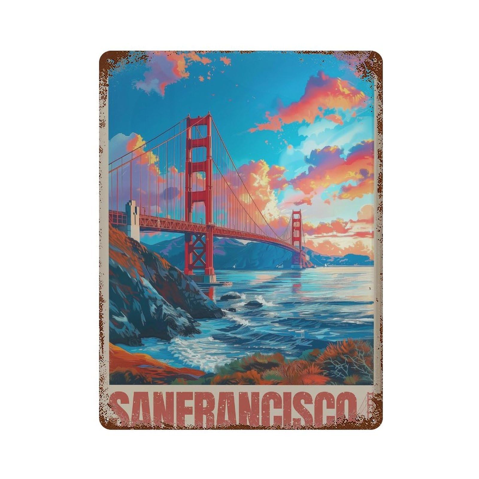 xiaoxiaoshen Golden Gate Bridge San Francisco Coastal Wall Decor Art Metal Tin Poster Modern Home Decor Art Home Bar Shop Decorations Vintage Sign 40x30cm