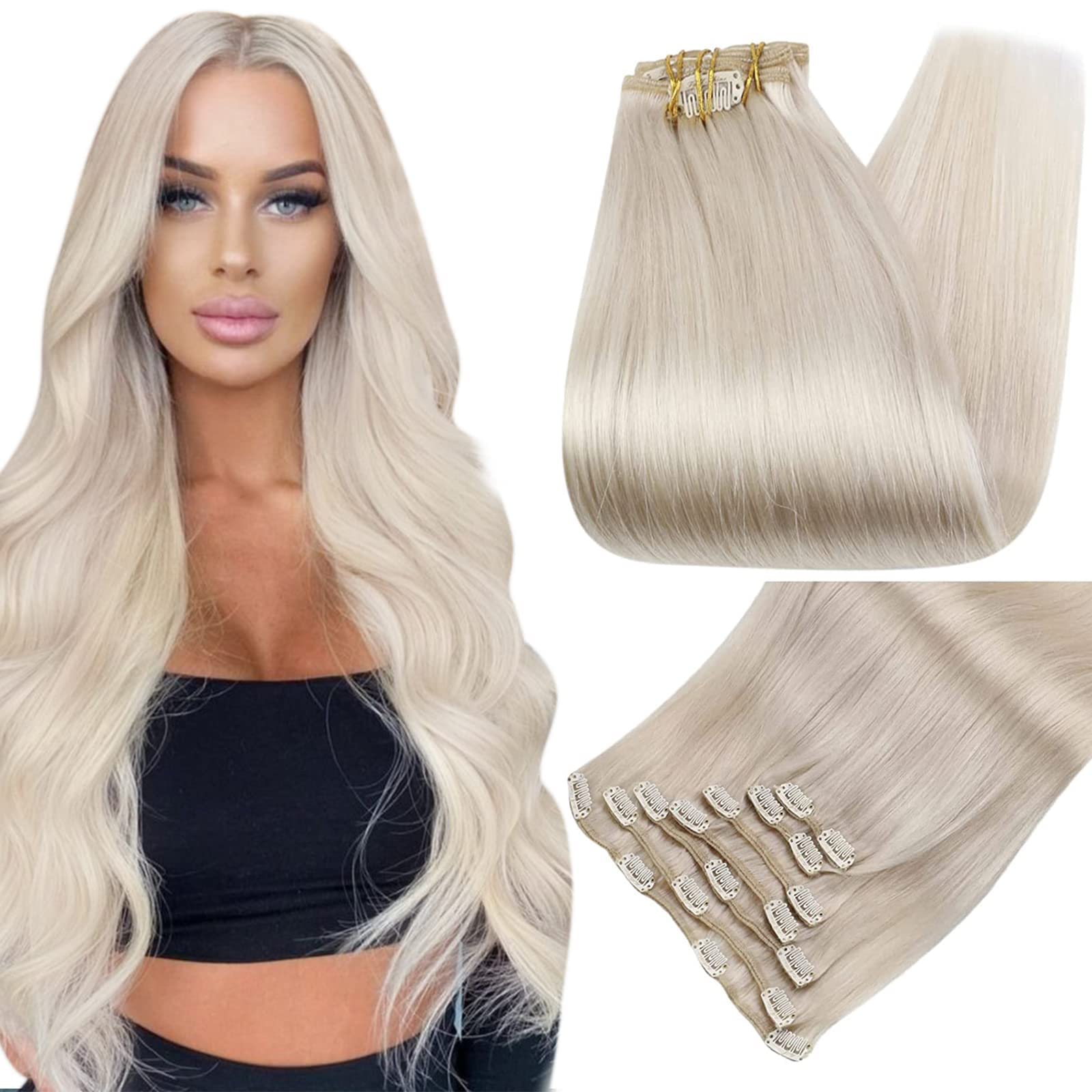 Fshine Clip in Hair Extensions Human Hair, 1B Natural Black, 10 Inch, 95G, 7 Pcs, Double Weft Real Remy Brazilian Hair, Add Volume for Bob Hair, Thick Asian Hair, Short Hair Topper, Easy Clip Glueless — view 36
