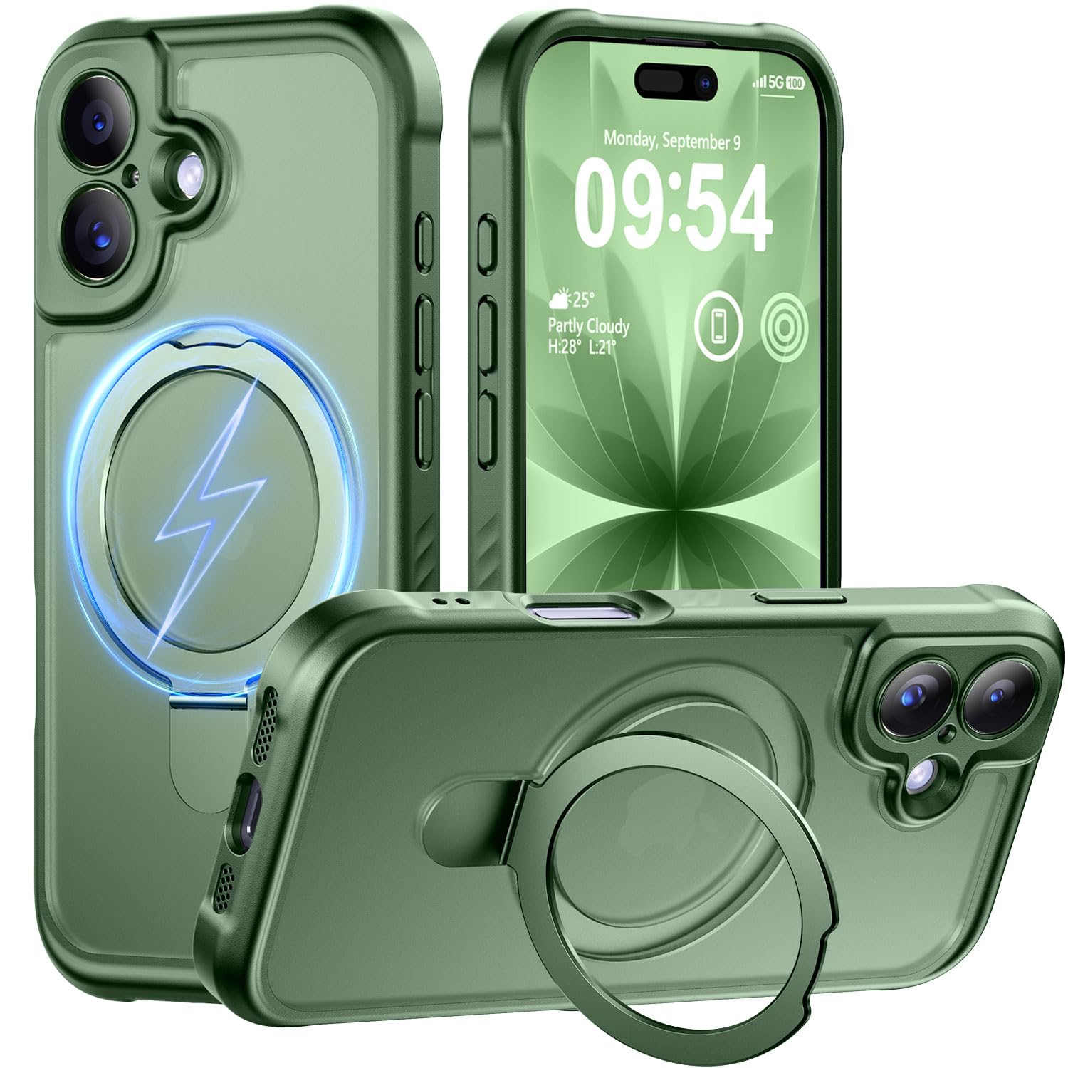 MOCCA Magnetic for iPhone 17 Case with Stand,Dark Green
