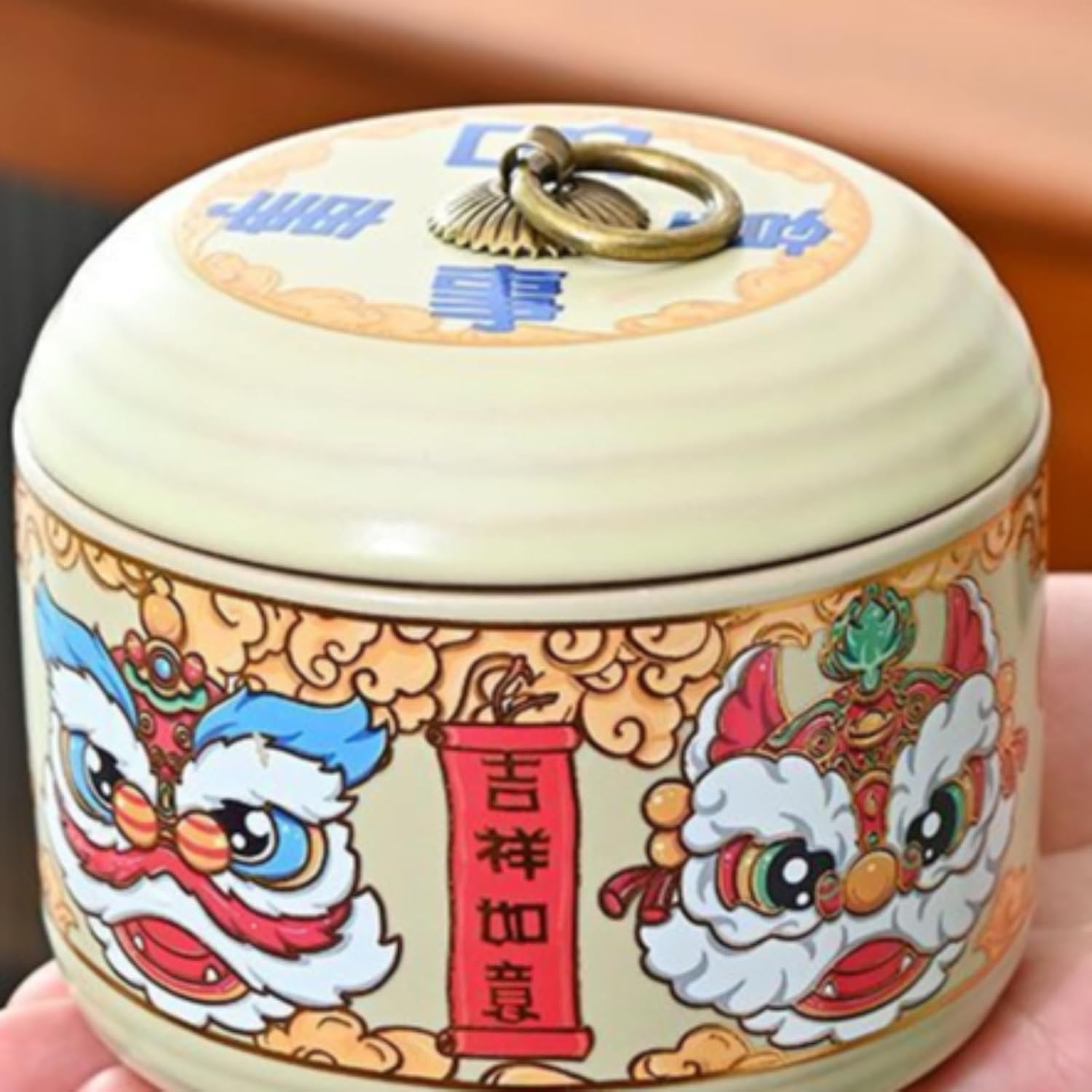 Antique-style Ceramics Tea Canister, 120ml 4.0oz, Sealed Jar Chinese Kung Fu Tea Set Accessories