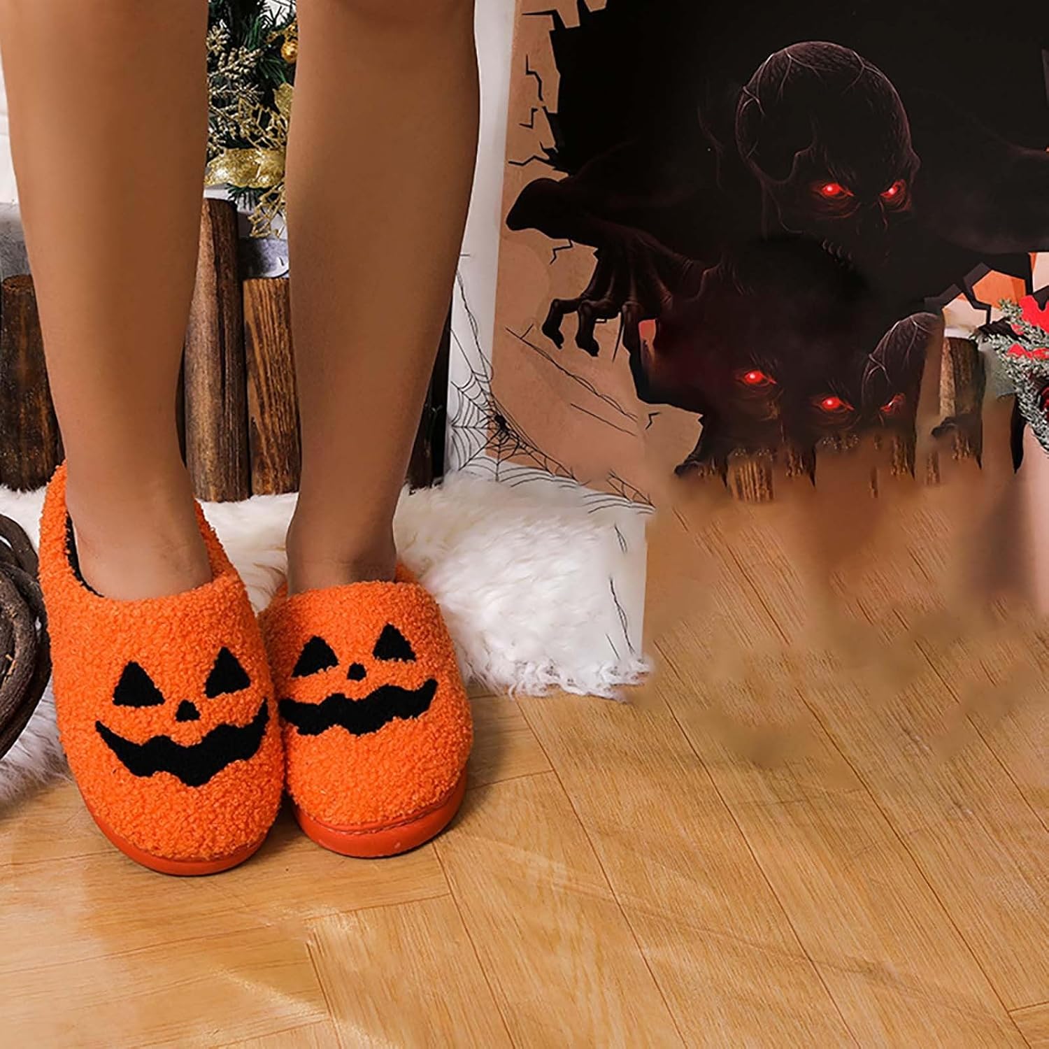 Fadaing Ciabatte zucca Halloween spaventose Halloween Pumpkin Slippers, pantofole per donna e uomo, scarpe invernali calde per interni