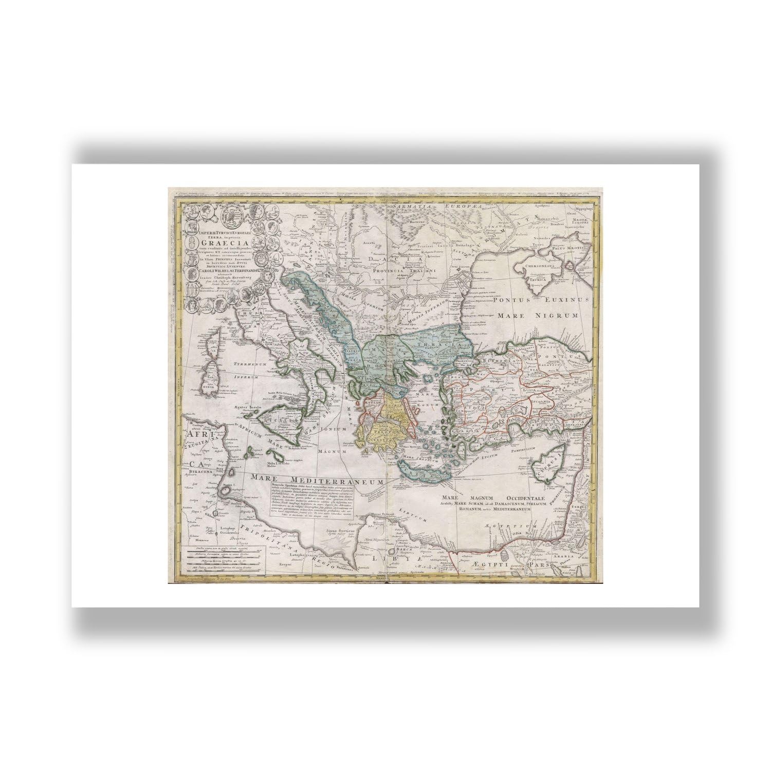 Mapa mediterráneo de la Grecia antigua, póster grande Homann Heirs 1741 de Spiffing Prints