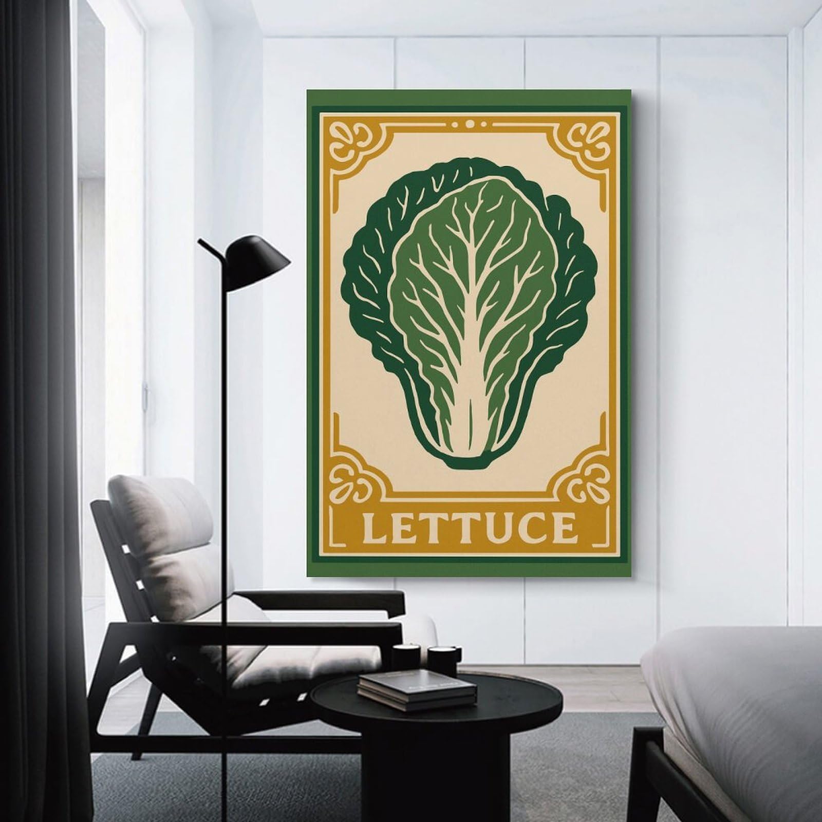 Junmoney Lettuce Illustration with Decorative Border Canvas Art Print, 20x30inch(50x75cm), for Small Homes, Bedrooms Or Open Spaces, Wall Decor with Flexible Room Appeal