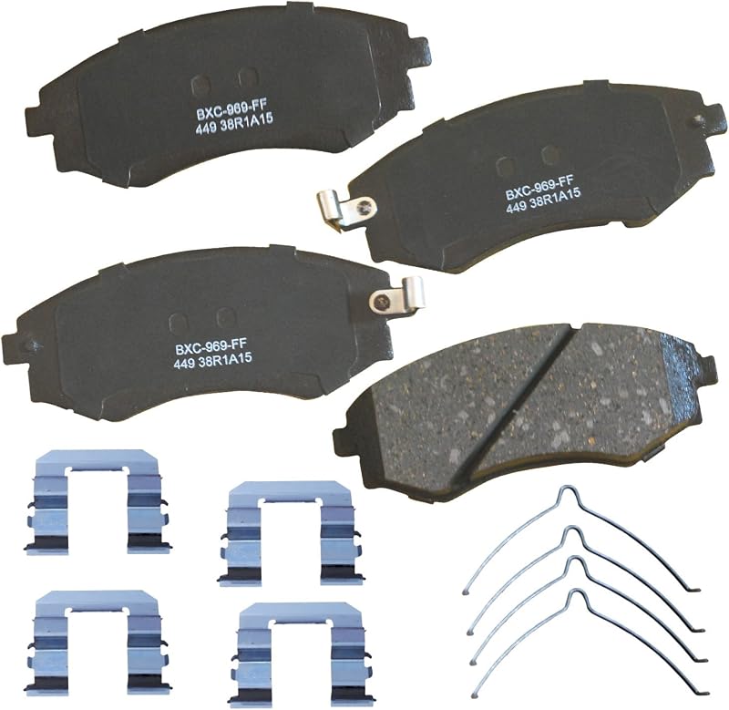 Pastilhas de freio dianteiras cerâmicas Bendix Premium SBC449 para Hyundai Elantra, Sonata e Tiburon – Jogo com acessórios