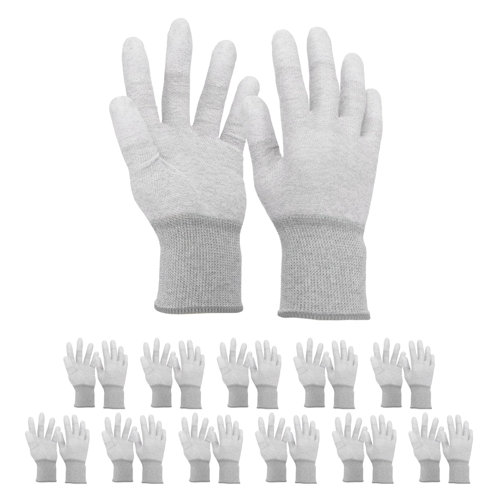 sourcing map 12Set ESD Anti-Static Gloves Electrostatic Protective Gloves Coated Fingertip Grey Carbon Fiber Large Size for Computer Installation, Building & Repair, Gray