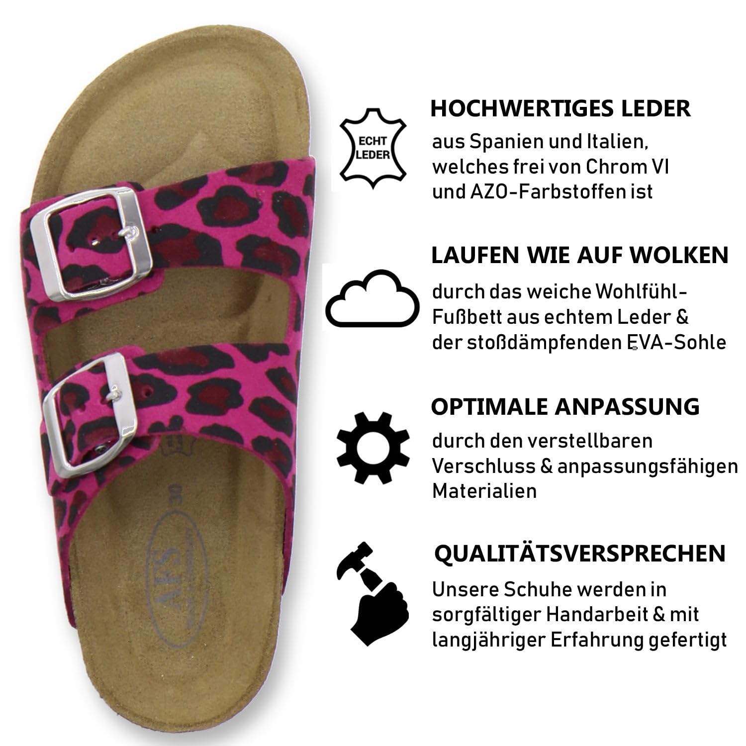 AFS-Schuhe 1100 Mules en cuir pour enfant, chaussons pour maternelle et école primaire