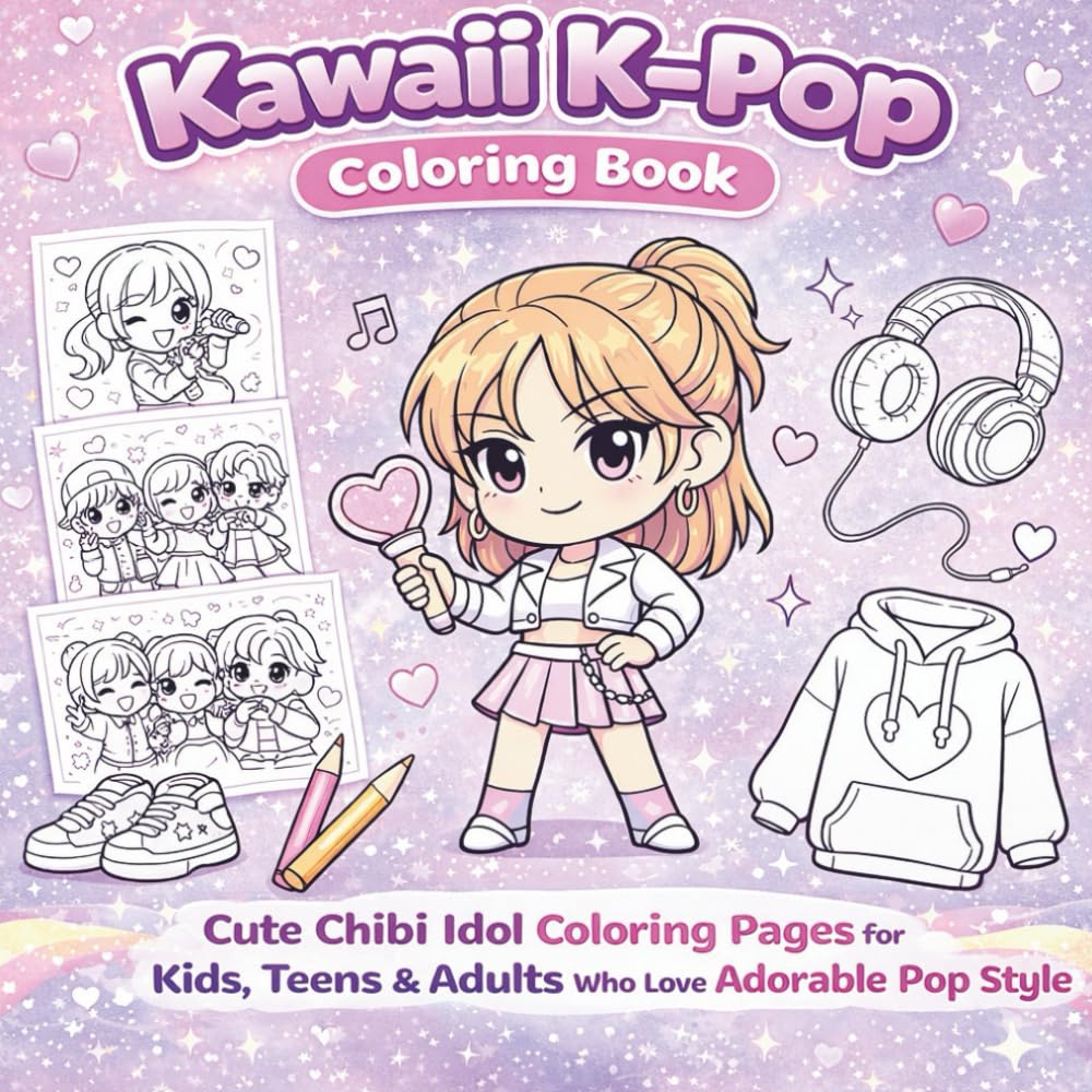 Kawaii K-Pop Coloring Book: Cute Chibi Idol Coloring Pages for Kids, Teens & Adults Who Love Adorable Pop Style