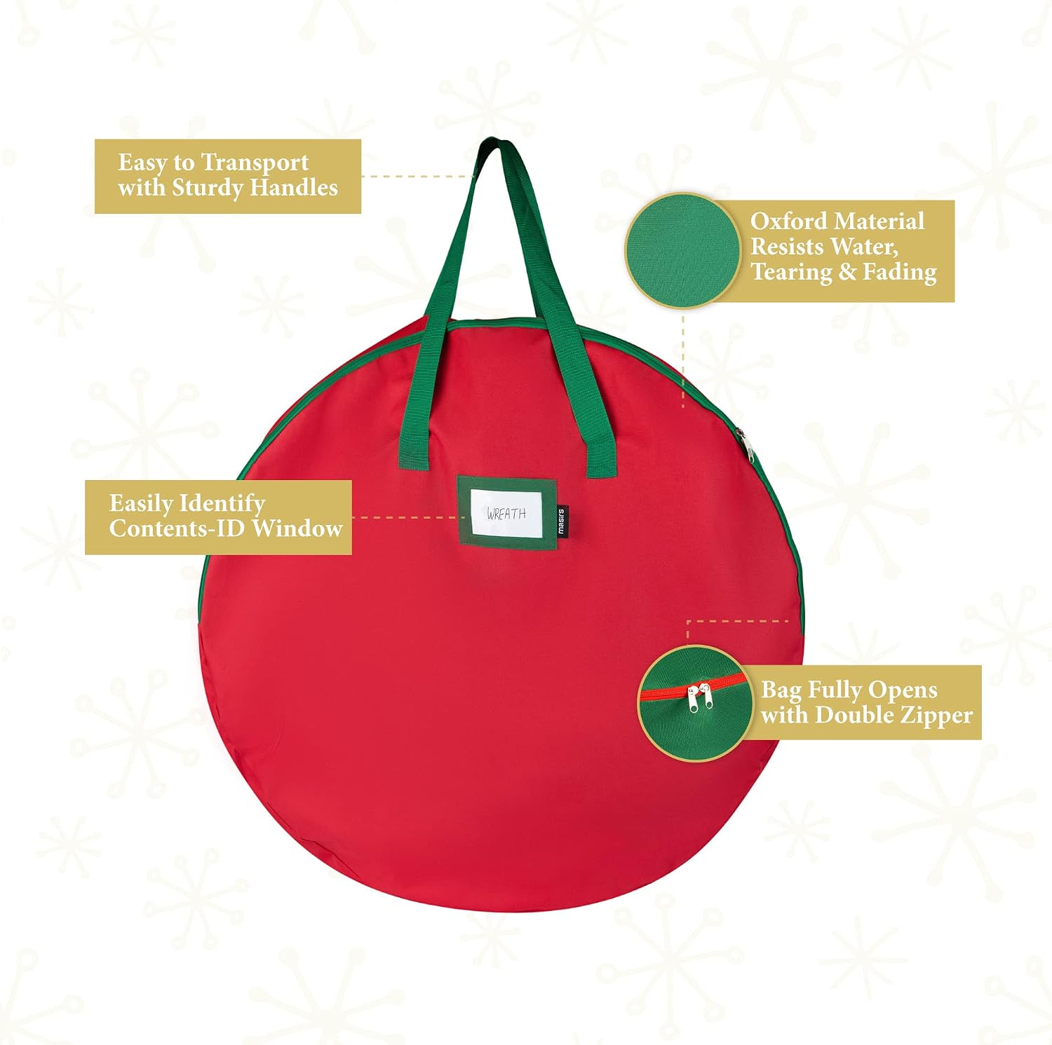 Christmas Wreath Storage Bag- 2-Pack - Durable Tarp Material, Zippered, Reinforced Handle and Easy to Slip The Wreath in and Out. Protect Your Holiday Wreath from Dust, Insects, and Moisture. (RED)