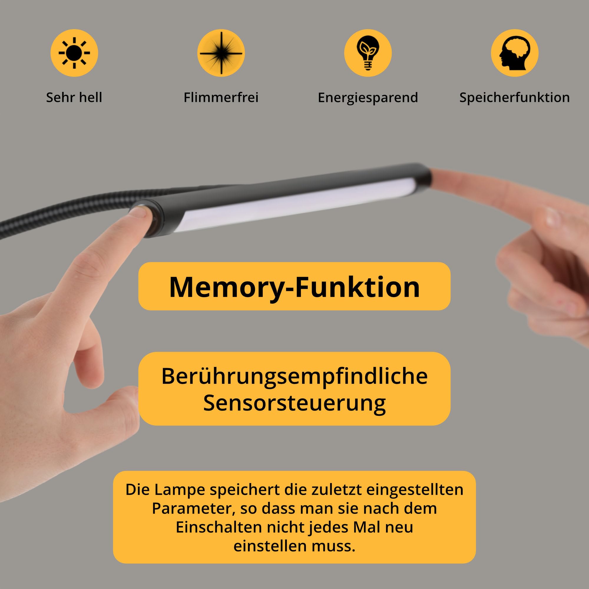 Classic Cantabile SM Orchesterleuchte für Notenpult - Dimmbare Klemmlampe LED mit Memory-Funktion - Tischlampe mit Schwanenhals - Warm-weißes Licht, 78 LEDs - Notenpultleuchte - Klavierlampe Schwarz