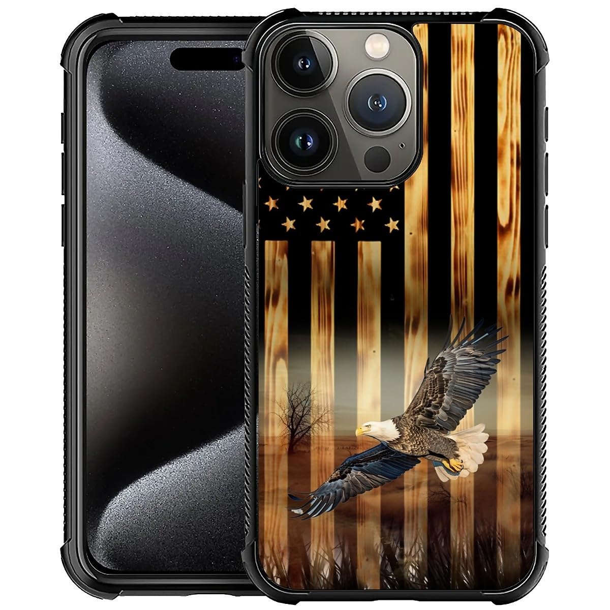 DAIZAG Compatible with iPhone 16 Pro Case,All-Round Protection Shockproof Anti-Scratches TPU Cover,Cases for Man Woman-Flying Eagle American Wood