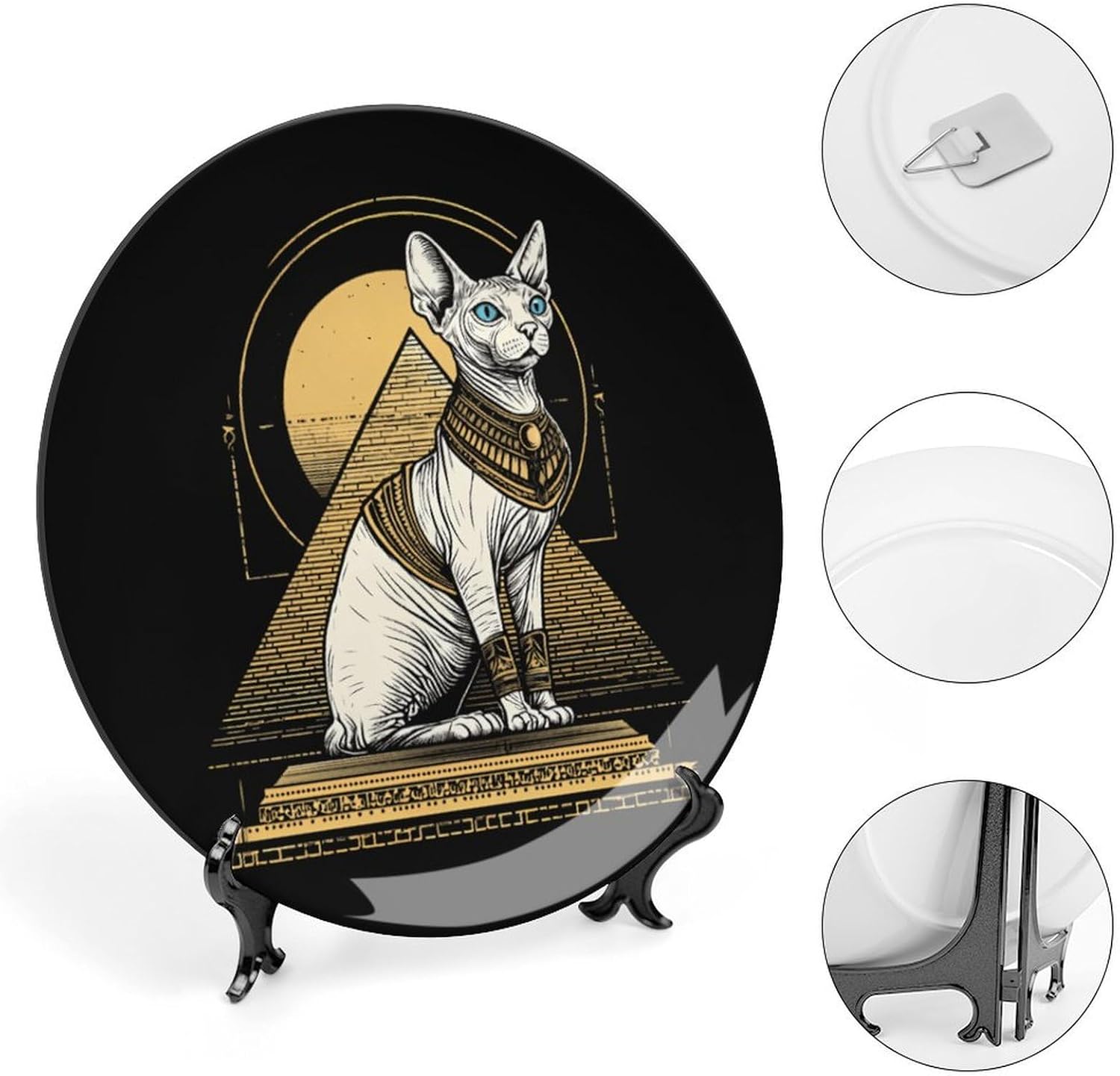 Ancient Egypt Sphynx Cat Novelty Decorative Plate with Display Stand Ceramic Ornament Hanging Wall Decor