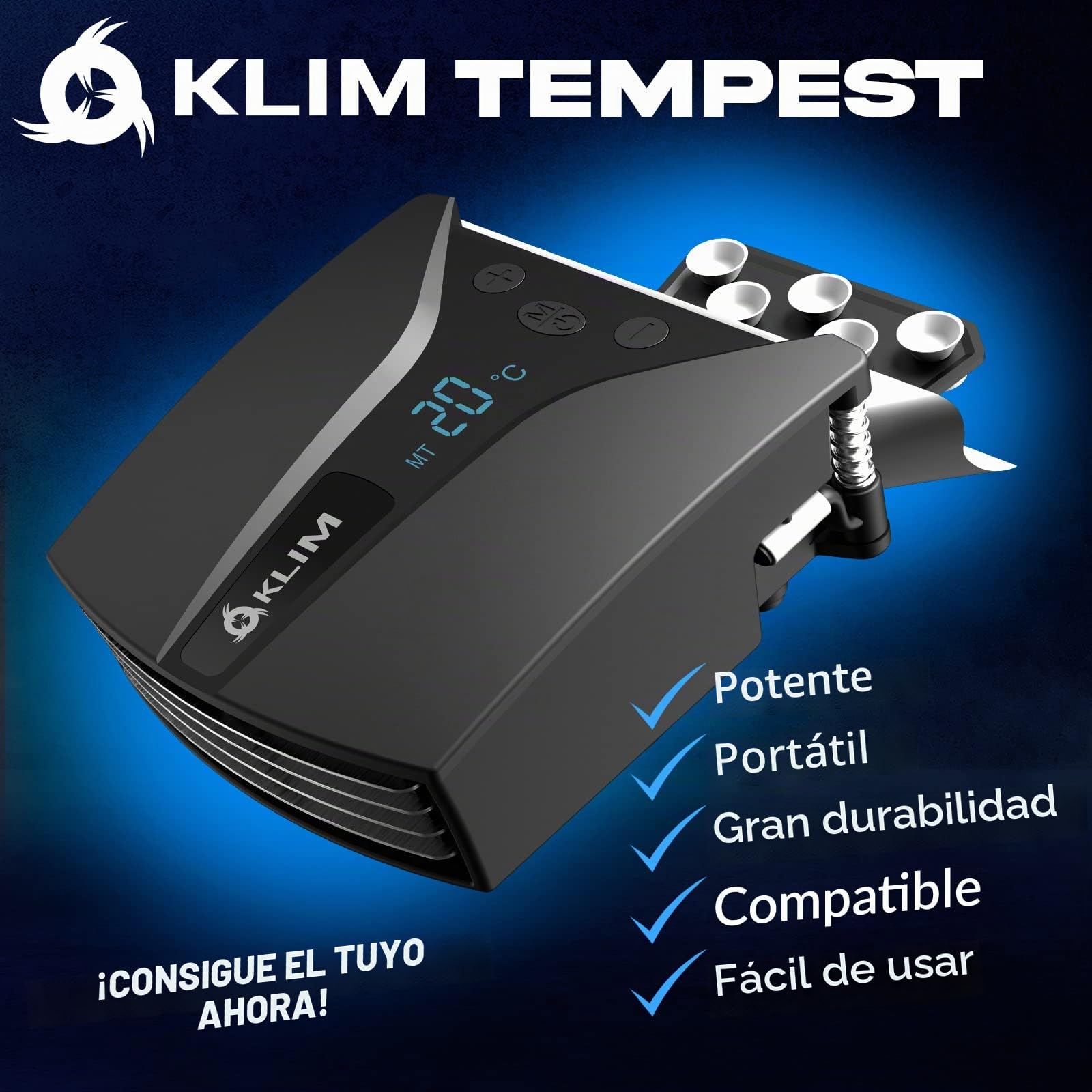 KLIM Tempest - Refrigerador portátil con Aspirador - Nuevo - Diseño Innovador para enfriamiento rápido - Ventilador portátil con detección de Temperatura - Modo Auto/Manual - 4000 RPM
