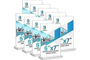 Acrylic Sign Holder 5x7: 9-Pack Premium Clear Double-Sided Display Holders for Tabletops or Desks