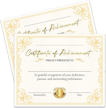 25 Certificates of Achievement Awards, Training Course Certificate of Completion for School 8x10 Inches