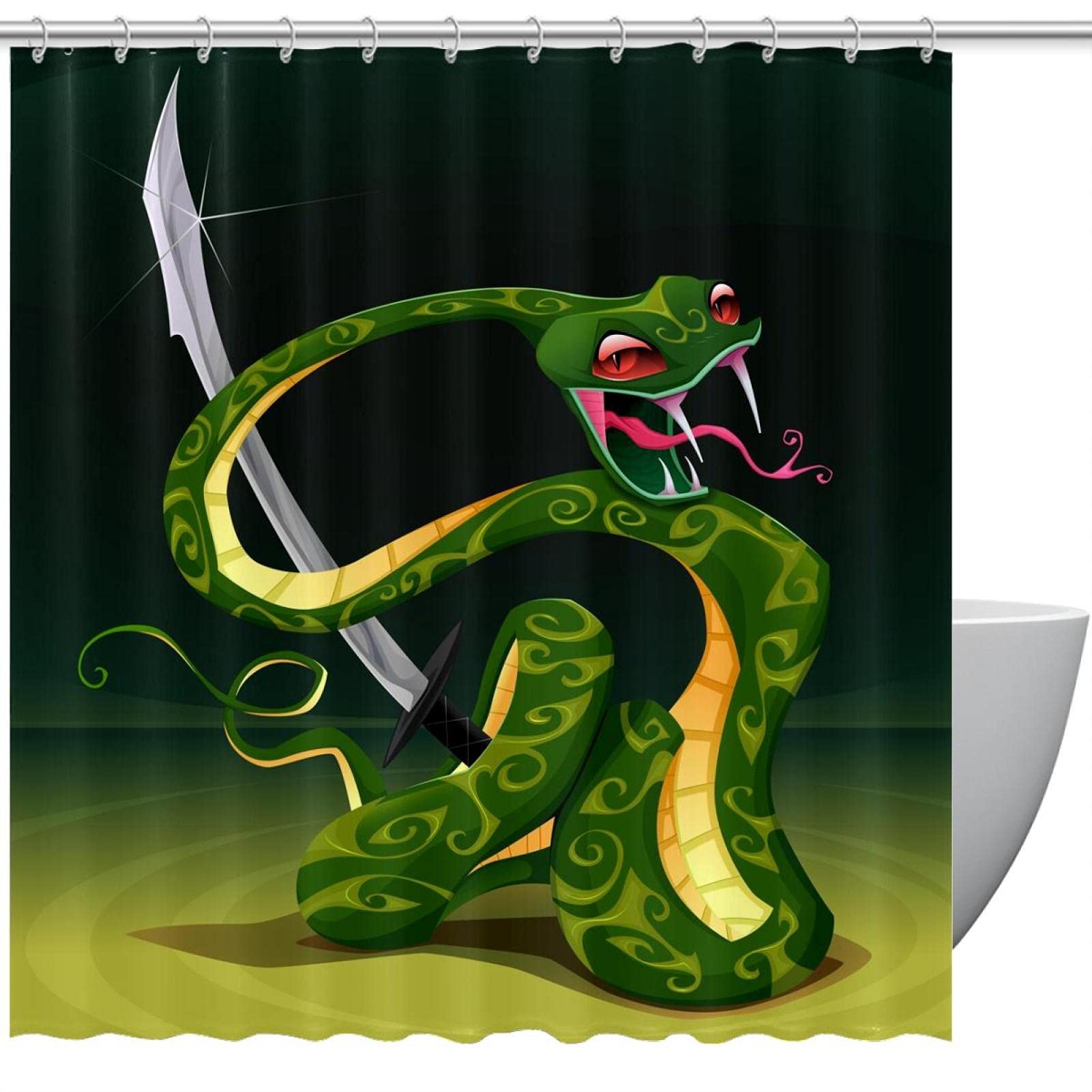 Rideau de douche serpent anti-moisissure imperméable vert 183 cm avec crochets fournis