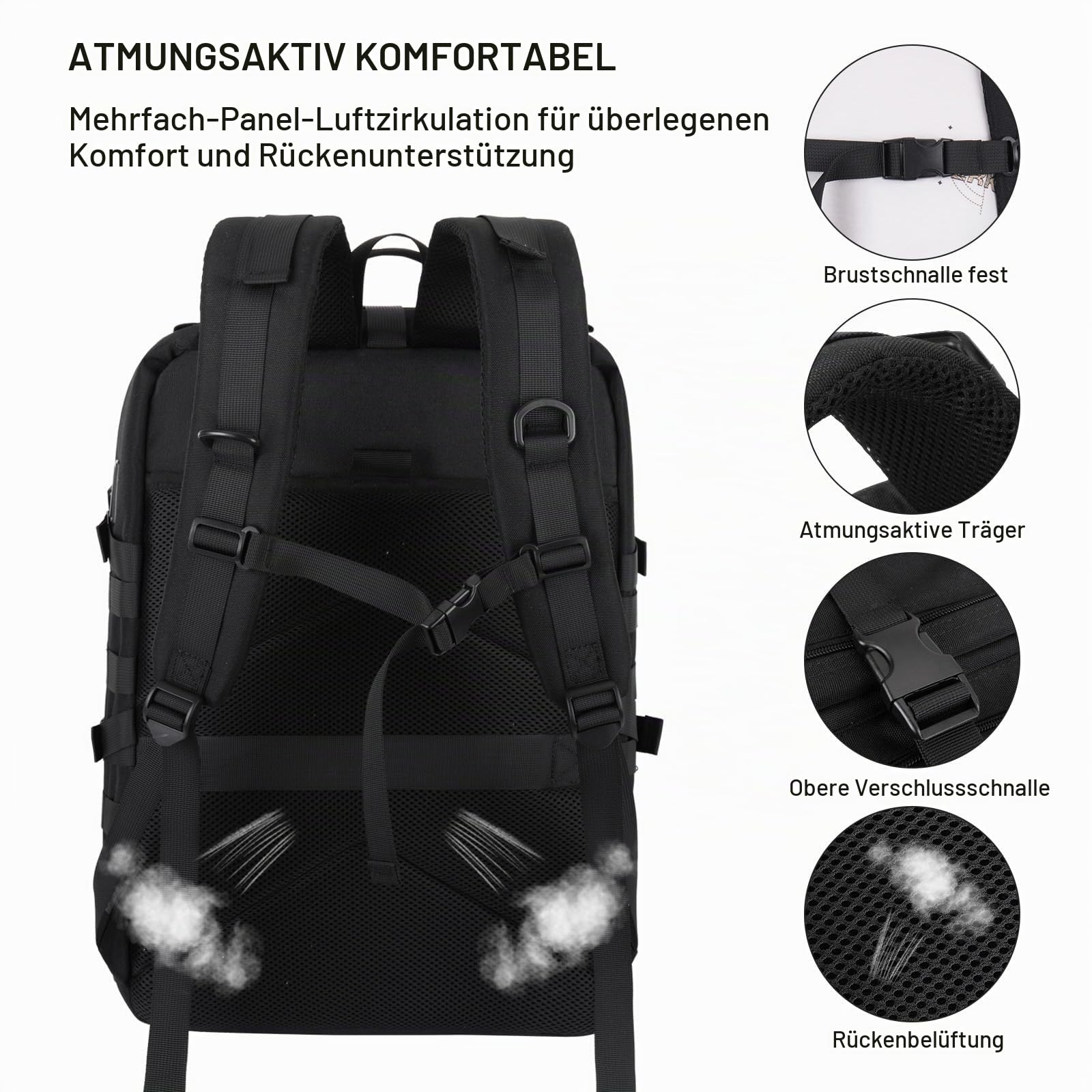 MOSISO Motorrad Rucksack Grosse Kapazität, Helmrucksack Anti-Diebstahl, Reflektierend, Helm Rucksack Laptopfach Mit USB-Ladeanschluss, Motorrad Rucksäcke Für Wandern Reisen Outdoor Arbei, Schwarz | Motorrad-Rucksäcke mit USB-Ladeanschluss und Laptopfach,