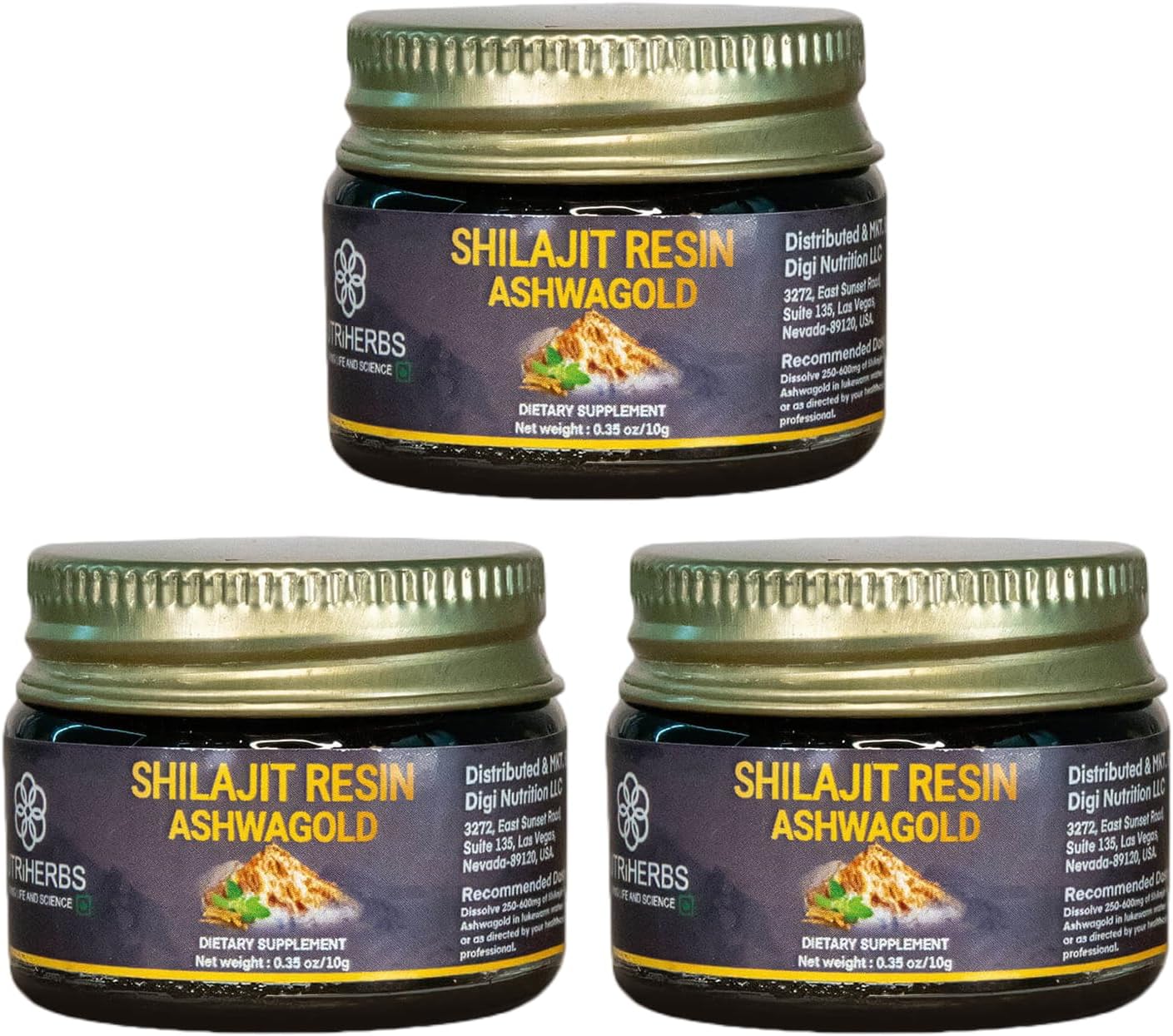 Himalayan Shilajit Resin Ashwagold 600mg | Wellness Supplement Shilajit Pure Himalayan Organic, Ashwagandha & Gold Powder | Promotes Enhanced Vitality & Cognitive Function | (30g Pack of 3)