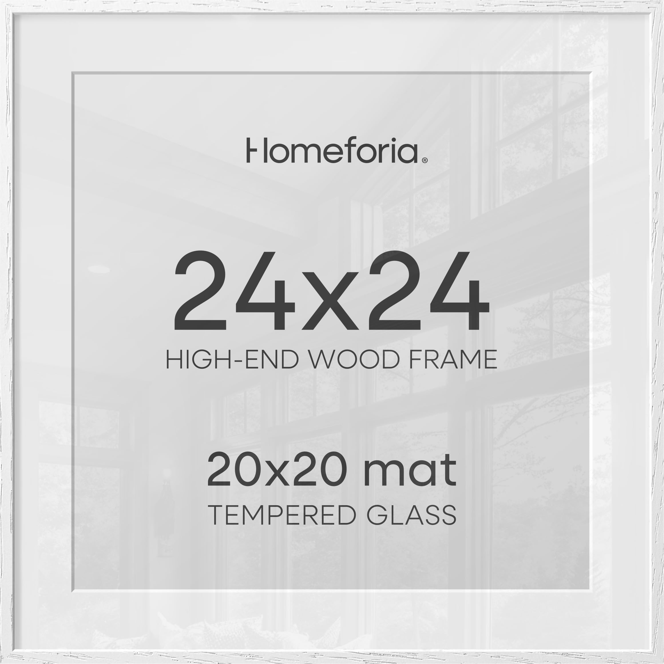 Homeforia 24x24 White Picture Frame, High End Oak 24 x 24 Square Wood Frames with Mat 20 by 20 inches Photo, 24by24 White Wooden Poster Frames Matted to 20x20 Print, Tempered Glass, Wall Kit, Set of 3