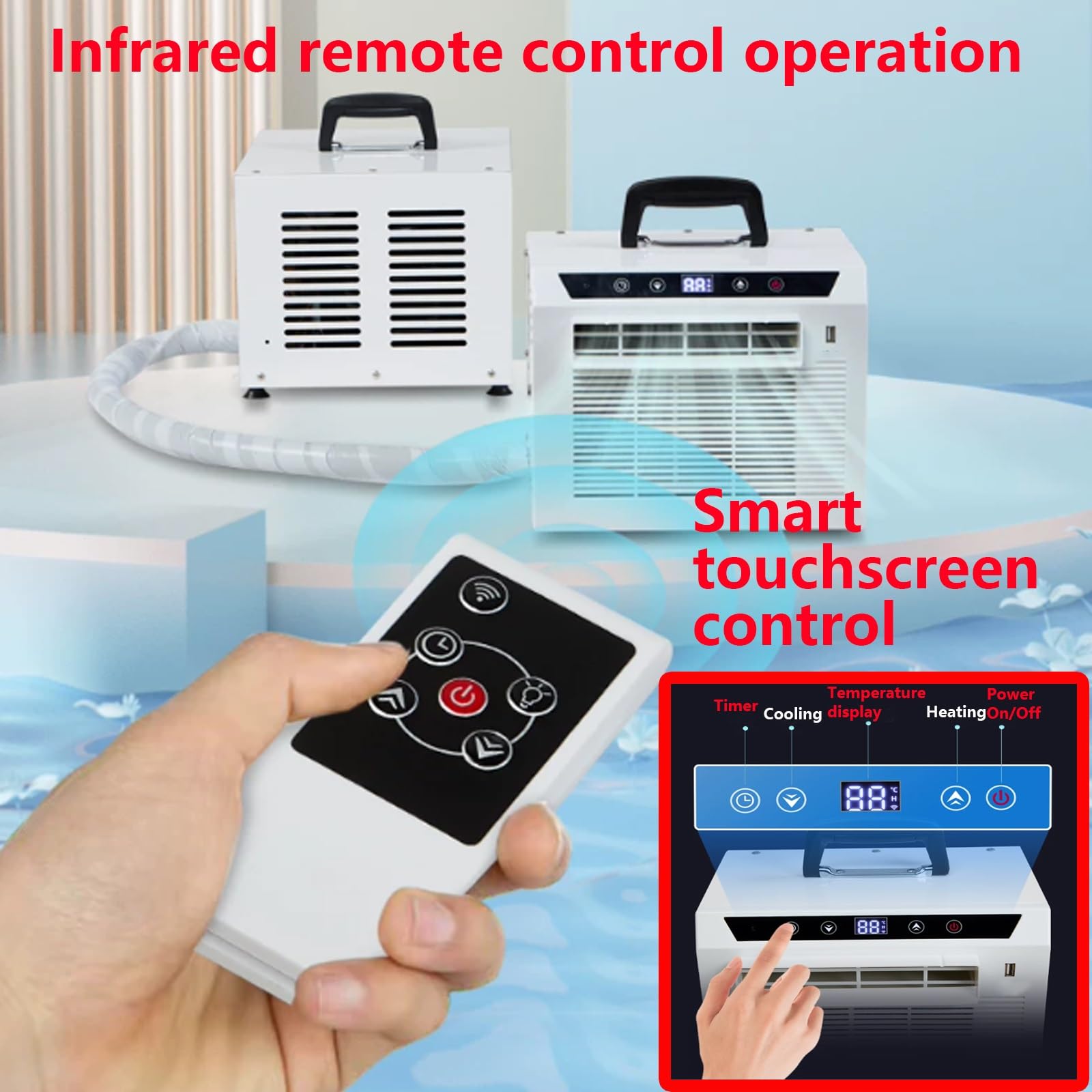 Aire Acondicionado Portátil 3000BTU Con Asa Superior Temporizador De 1-12 H Climatizador Portátil Con Panel Táctil Y Control Remoto Diseño 110/220V Enfriador De Aire