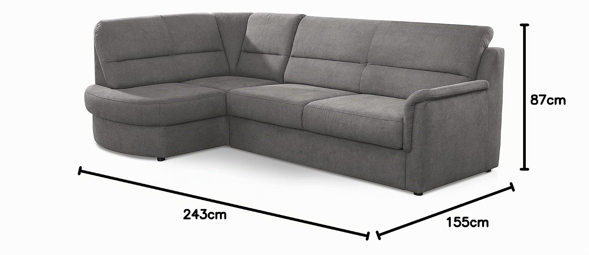 Cavadore Ecksofa Paris mit Federkern / Kleines L-Sofa mit Ottomane / 243 x 87 x 155 / Grau