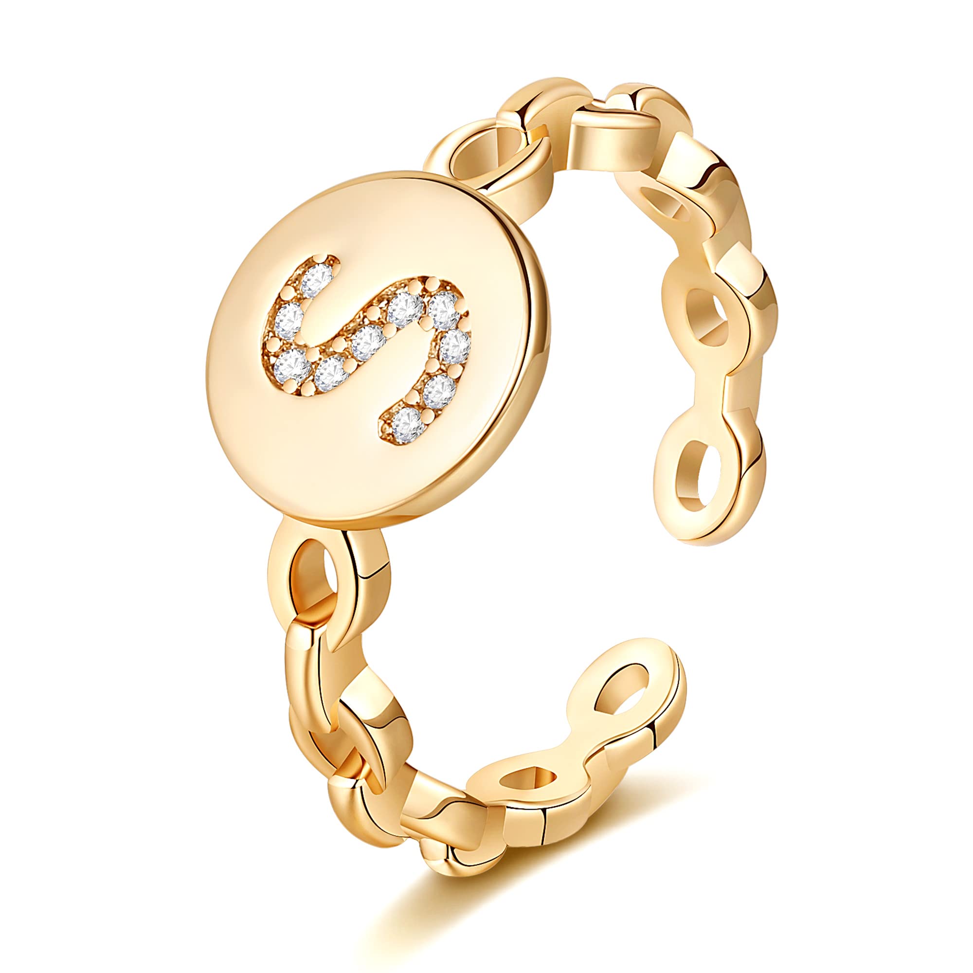 MJartoria 14K Gold Plated Adjustable Initial Ring for Women Letter Ring Open Stackable Ring for Teen Girls Dainty Fashion Jewelry Gold Rings