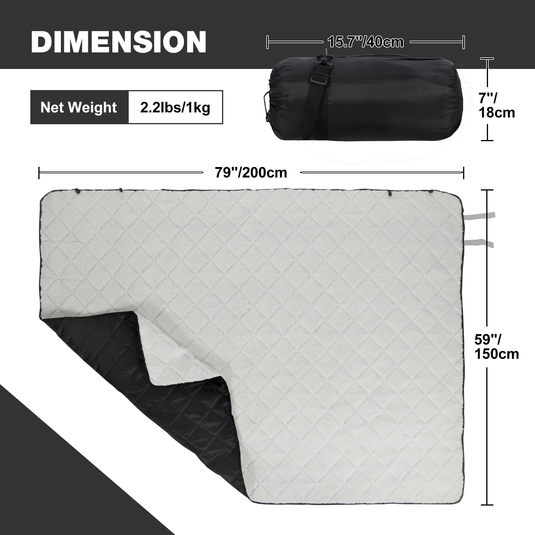 REDCAMP Campingdecke mit Sherpa-Futter, große, warme, wasserdichte und winddichte Outdoor-Decke für Camping und Stadion, maschinenwaschbar, 150 x 200 cm, Weiß