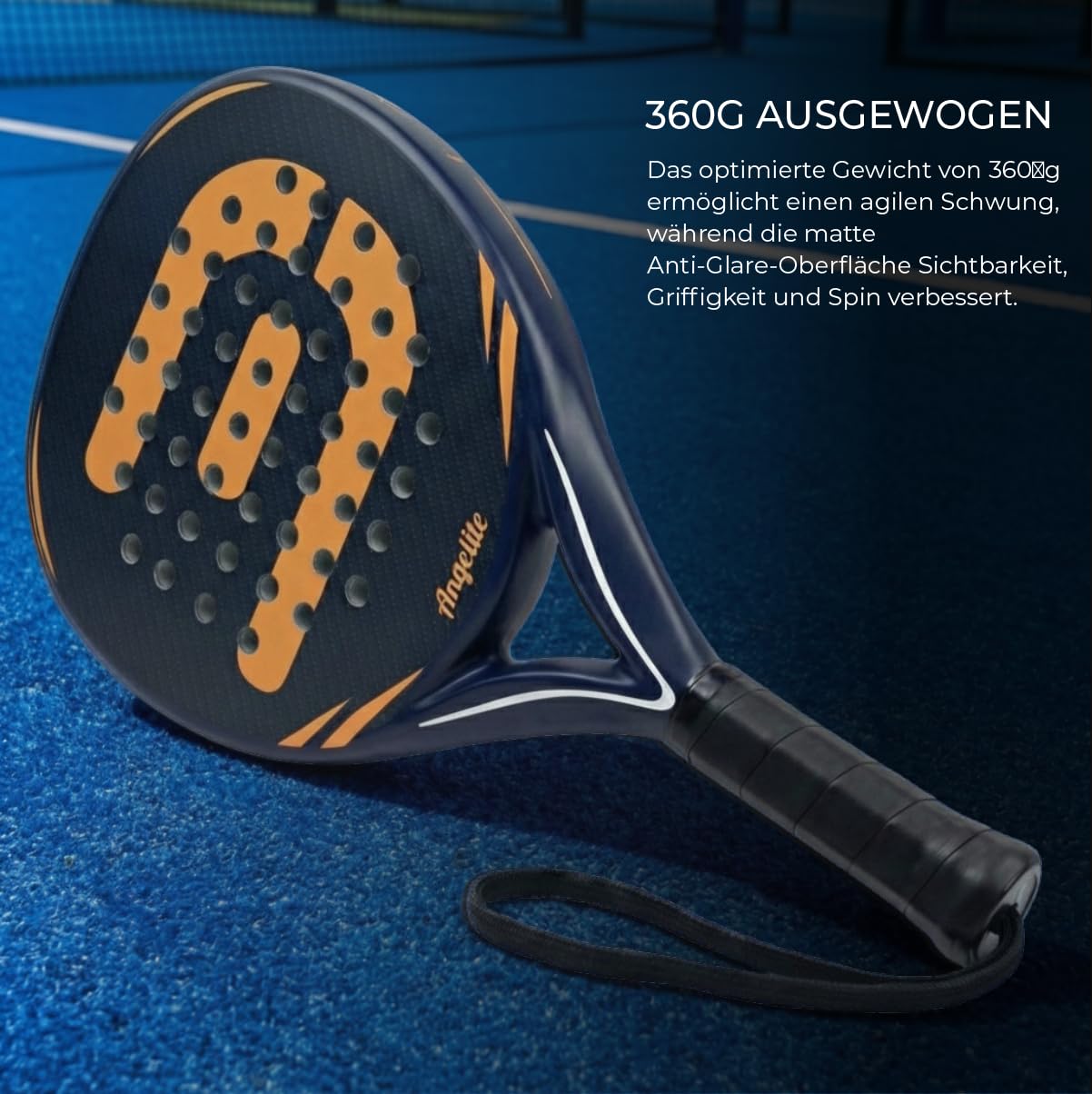 Padel Schläger von Angelite mit 2 Jahren Garantie | 360 g Leichter und robuster Carbonfaser-Rahmen, Glasfaser-Oberfläche und FlexCore Eva-Schaum für maximale Kontrolle