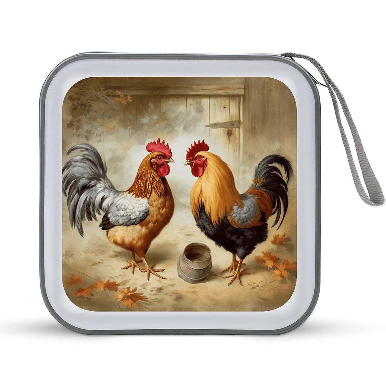 VstaDank Chicken And Rooster Print CD Case DVD Holder Storage Portable Carrying Binder Holder Wallet Large Storage Disc Wallet Bag Hard Plastic DVD Disc Cases Large Media Binder 40 Capacity