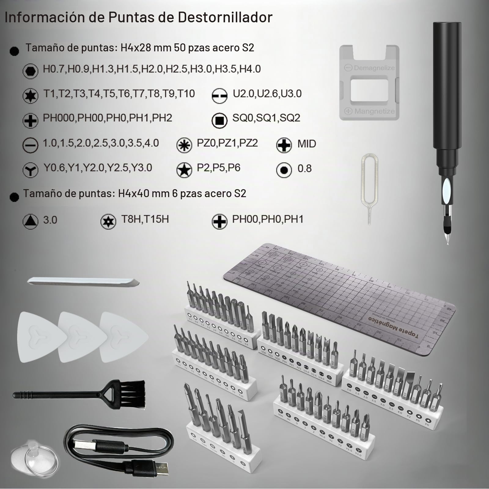 Kits de destornilladores eléctricos 66 en 1, mini juegos de destornilladores, destornillador de precisión recargable con 56 puntas, limpiador de auriculares, herramientas de reparación de