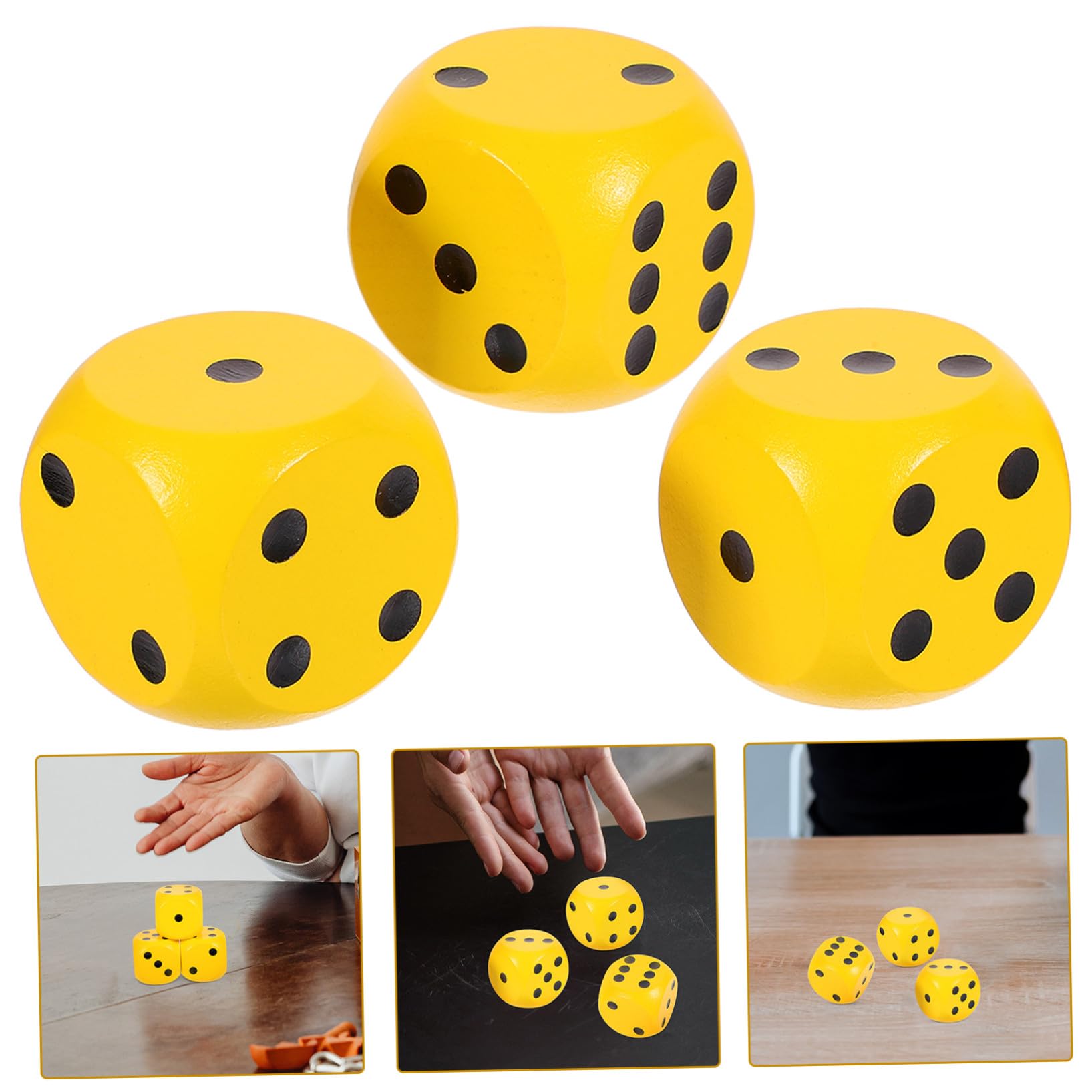 Dés en Bois 4cm, Lot de 3 Pièces, Jaune, pour Jeu de Société