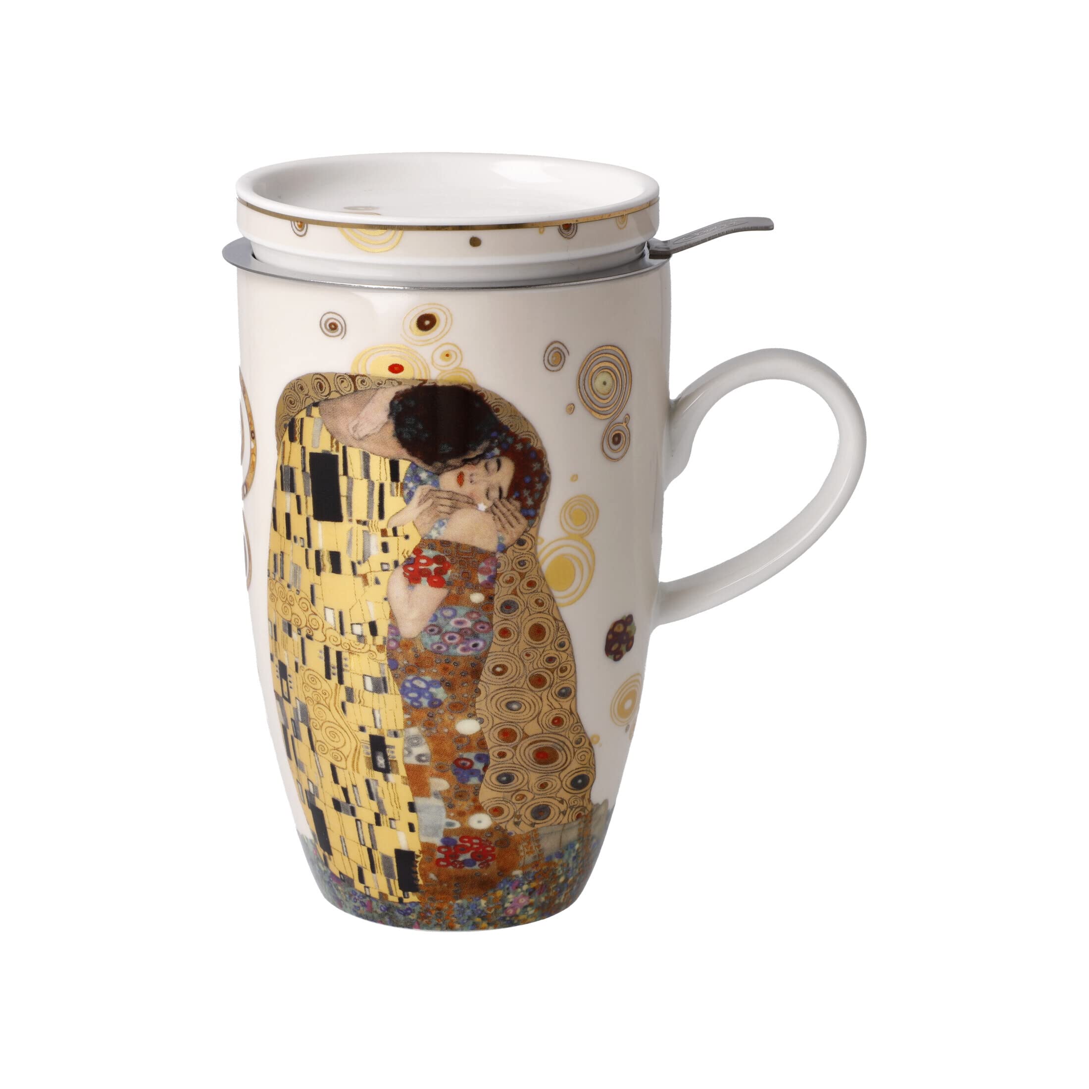 Goebel Teetasse mit Deckel und Sieb zum Sammeln Gustav Klimt Der Kuss, 11,5x8x14cm, 0,45L, 67-072-02-1
