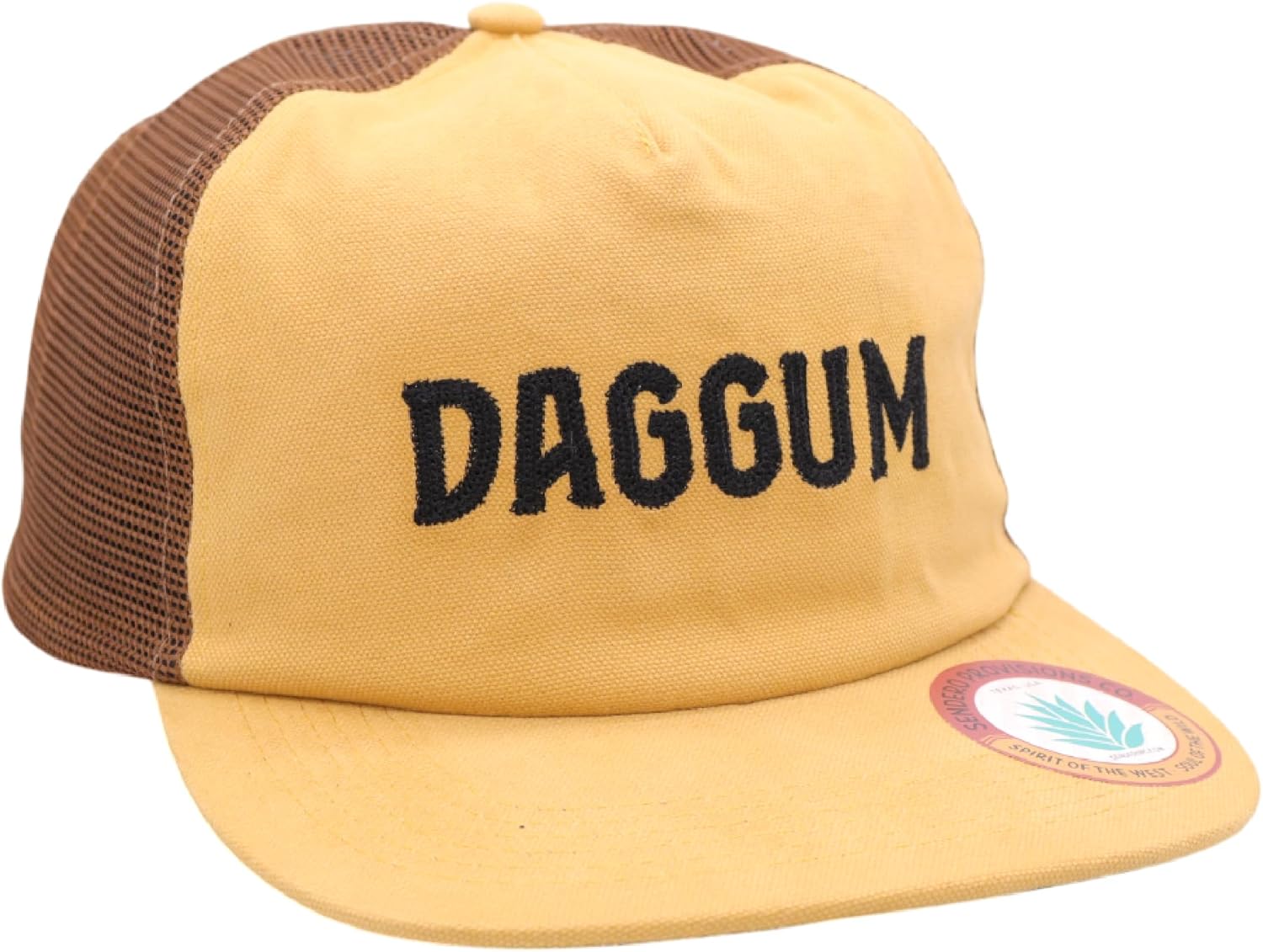 Sendero Provisions Co. Daggum Adjustable Snapback Hat with Chain Stitched Logo & Meshback (Yellow/Brown) - One Size