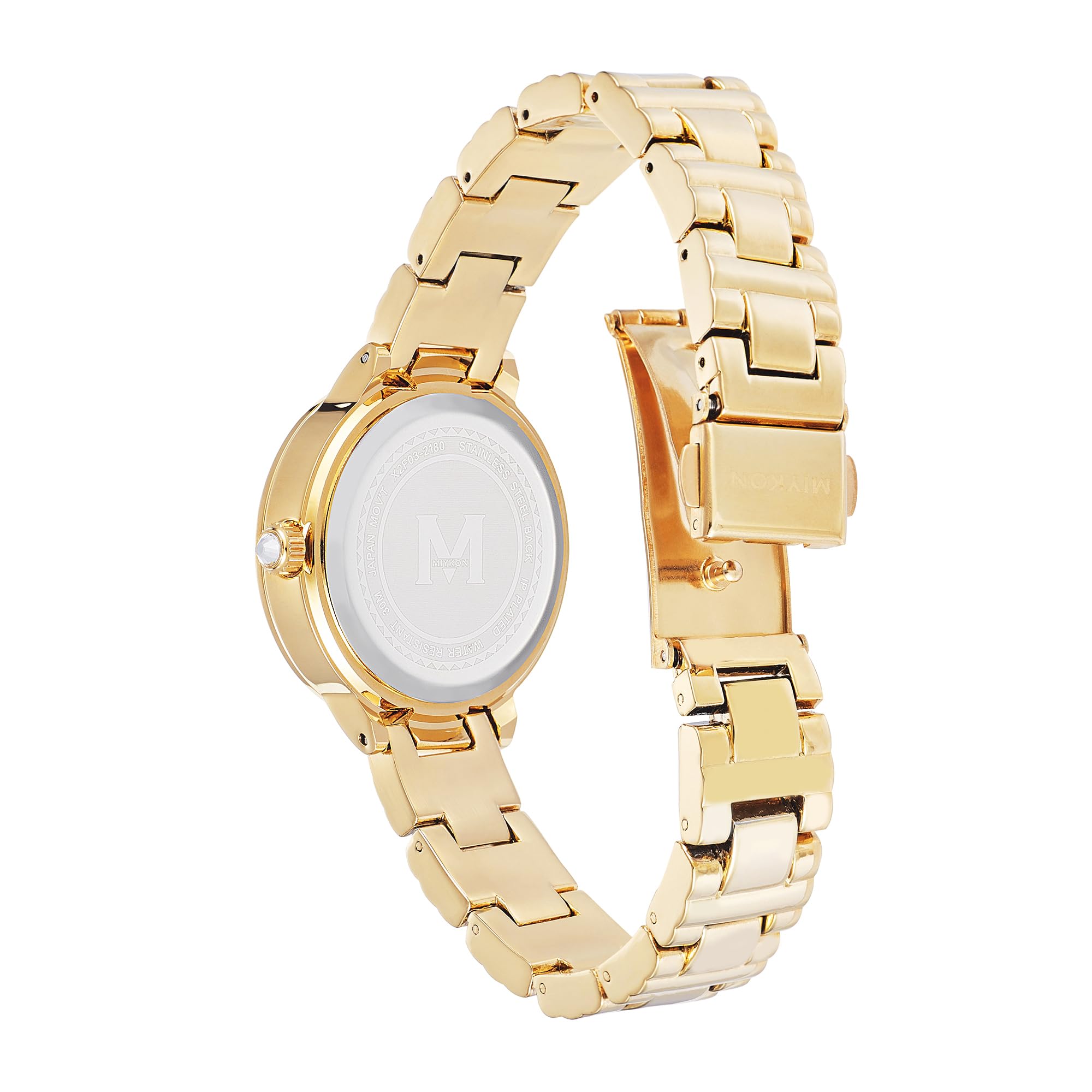 Miykon Relojes de plata y oro para mujer, pequeño y delicado reloj para mujer con cristales auténticos, pulsera de joyería para mujer pulida con iones, vidrio resistente a los arañazos, cuarzo japonés