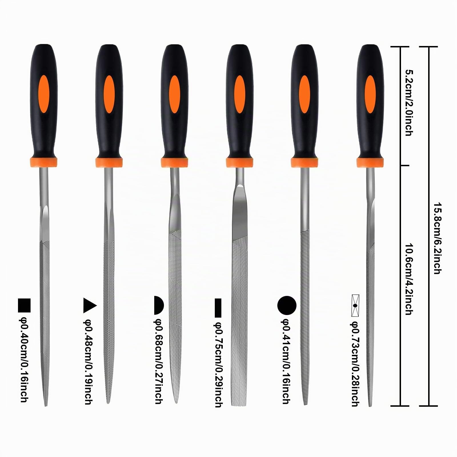 6 Pcs Juego de limas y escofinas,Preciva Juego de limas multiusos en acero con alto contenido de carbono incluye lima plana,triángulo,semirredondas,redondas,para metal,madera etc